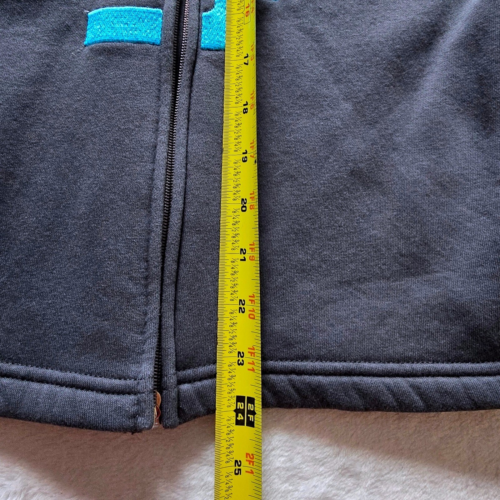 Bench Full Zip Grey Funnel Neck Teal Logo Thumbhole Sweatshirt Womens M