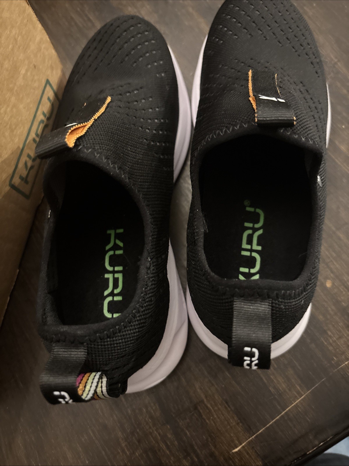 Kuru Atom Slip On Womens Size 7.5 Black White Athletic Walking Shoes Sneakers