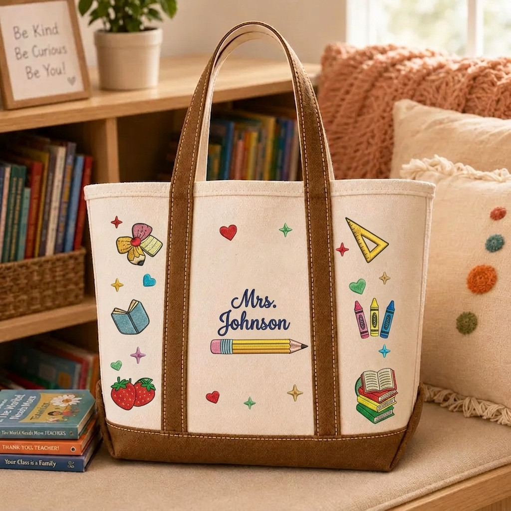 Back to School Personalized Teacher Student Tote Bag Custom Name Embroidered