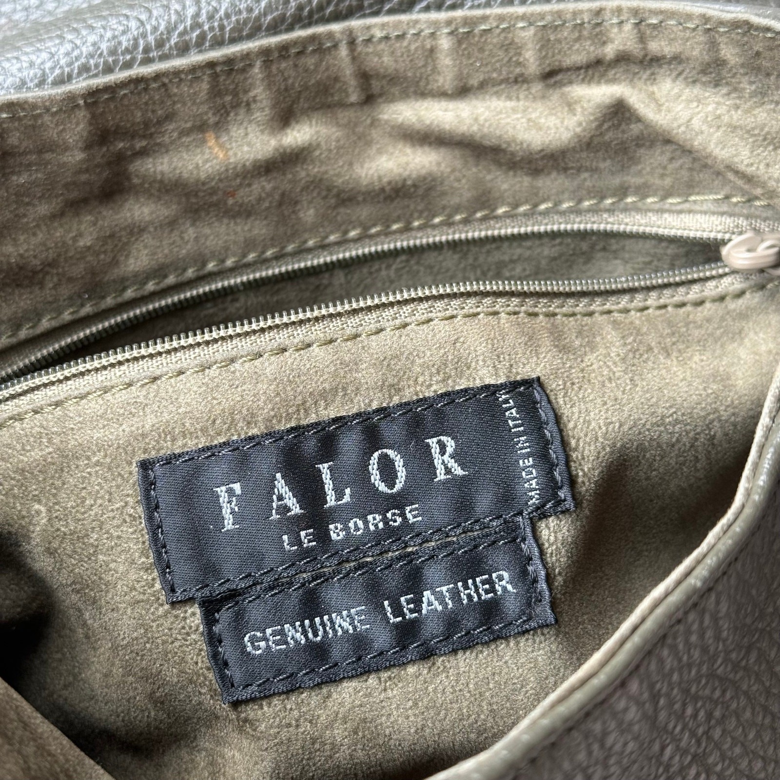 Falor Pebbled Leather Shoulder Bag Artisanal Green Boho Braided Strap Made Italy