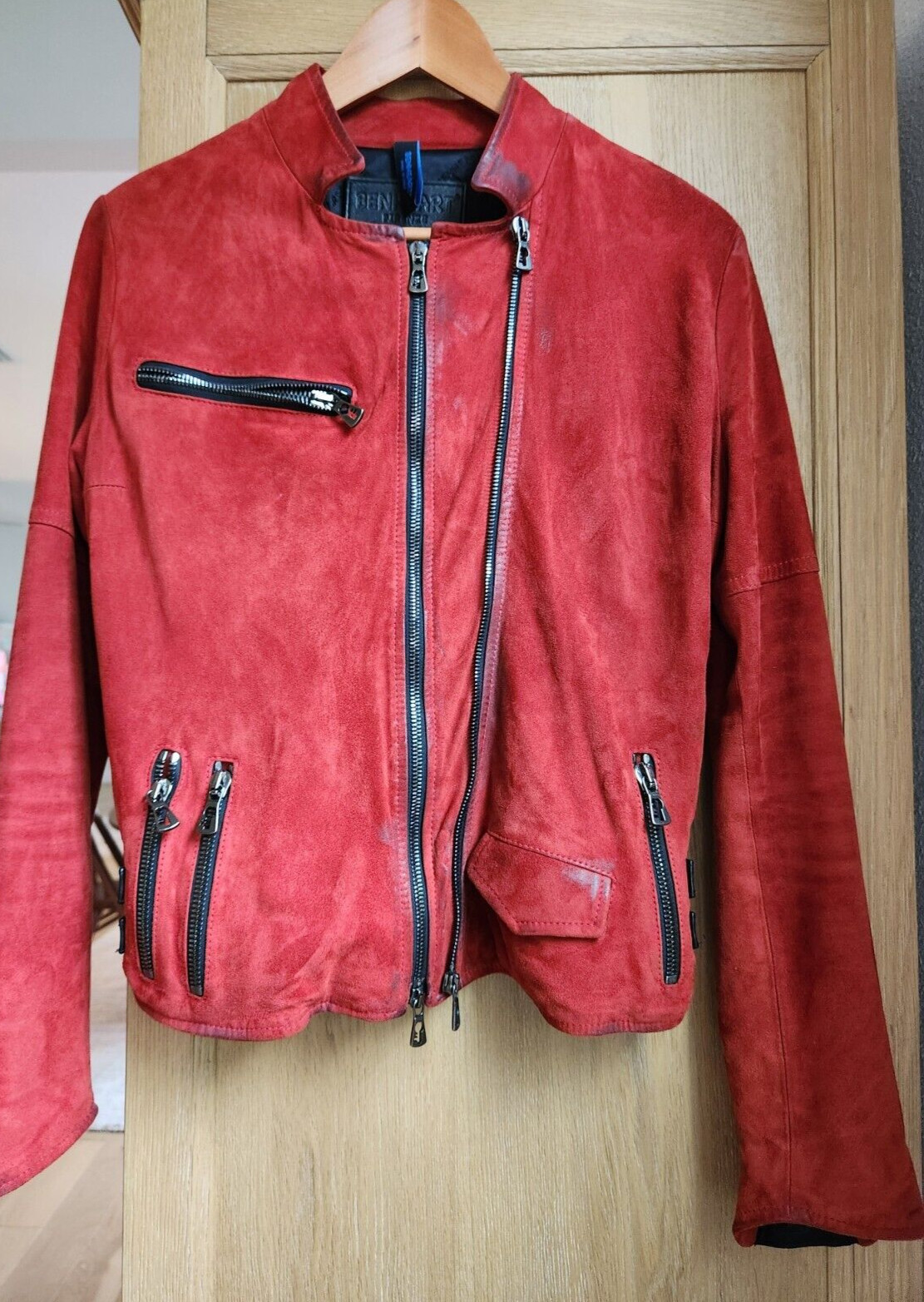 BENHEART Jacket Women’s Size EU 42 Red Sonia Suede Leather Full Zip Slim Fit