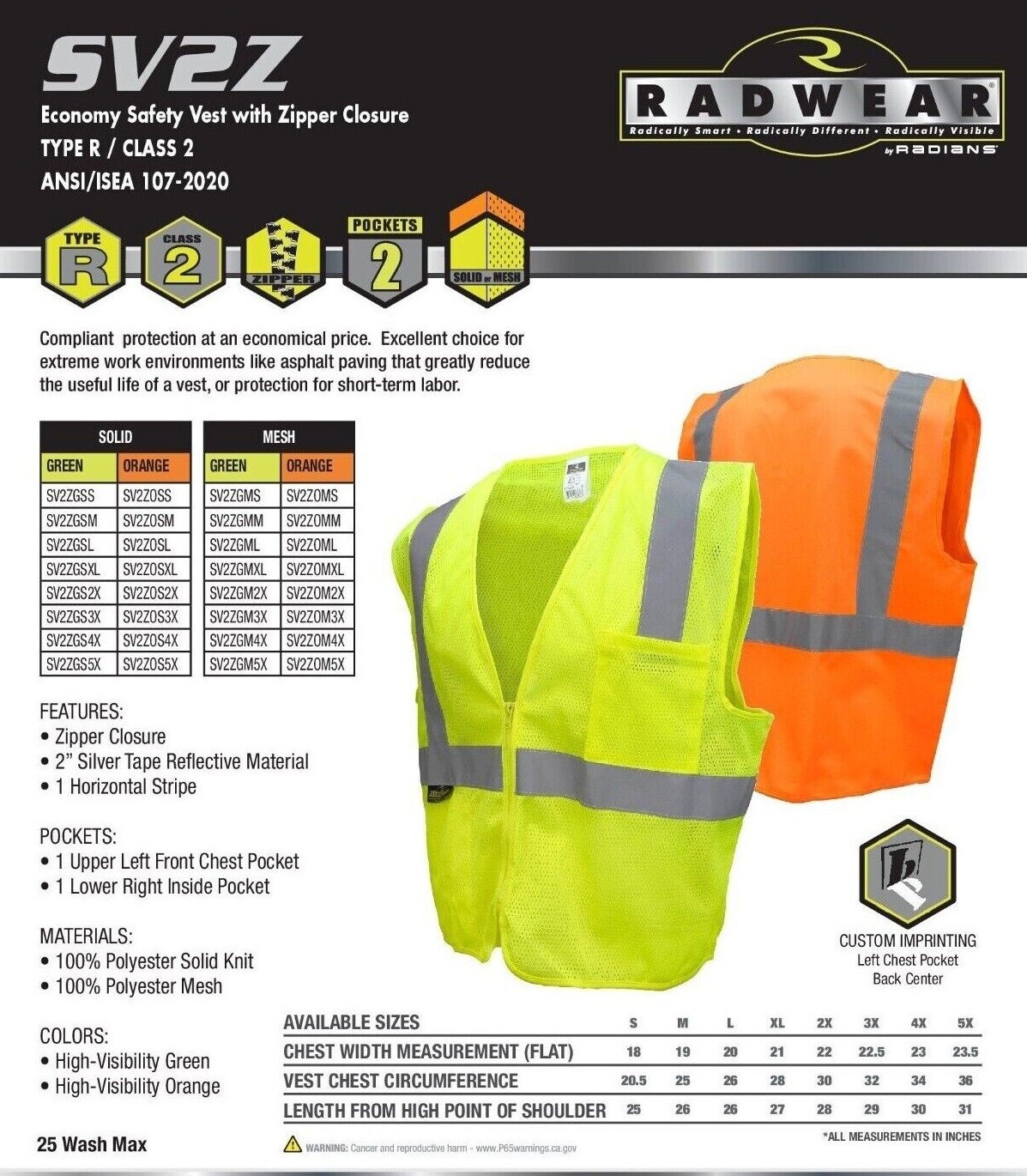 ANSI ISEA 107-2015 CLASS 2 MESH HIGH VISIBILITY REFLECTIVE ROAD WORK SAFETY VEST