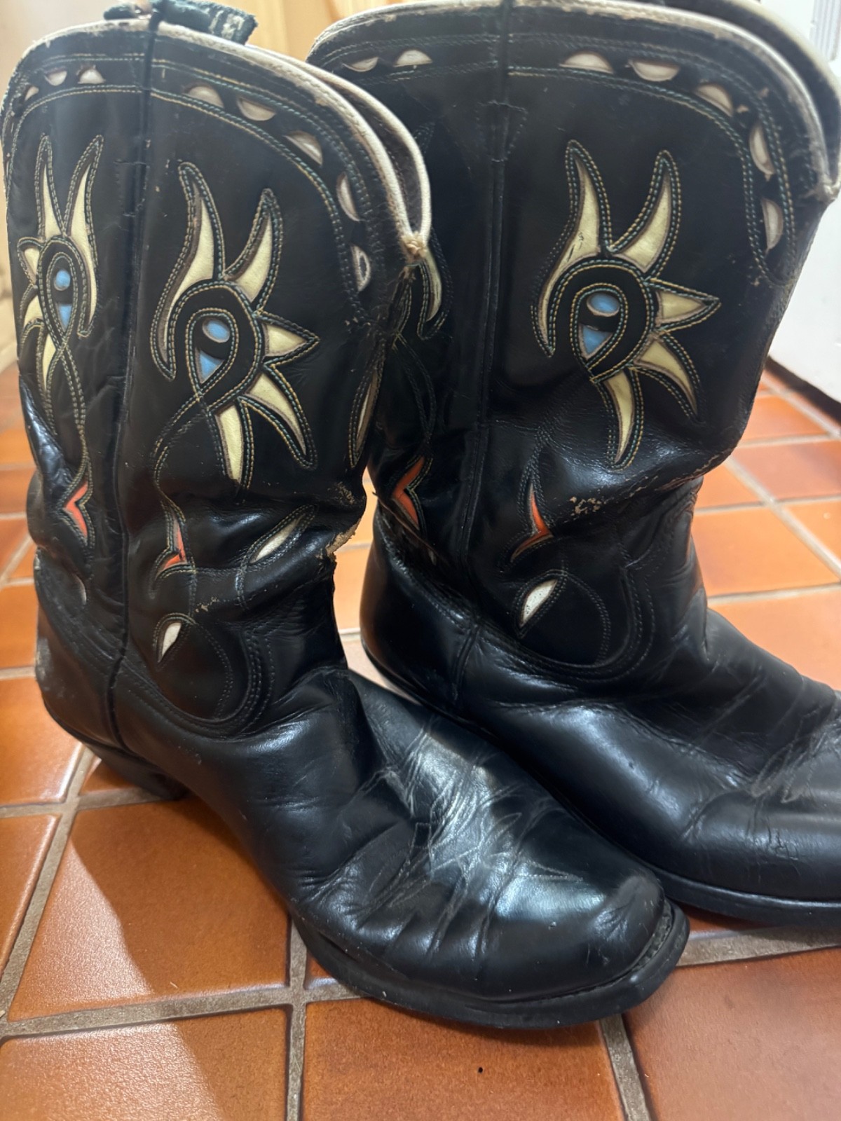 Vintage ACME Cowboy Boots 1940s 50s Black Leather Inlay Shorty Pee Wee