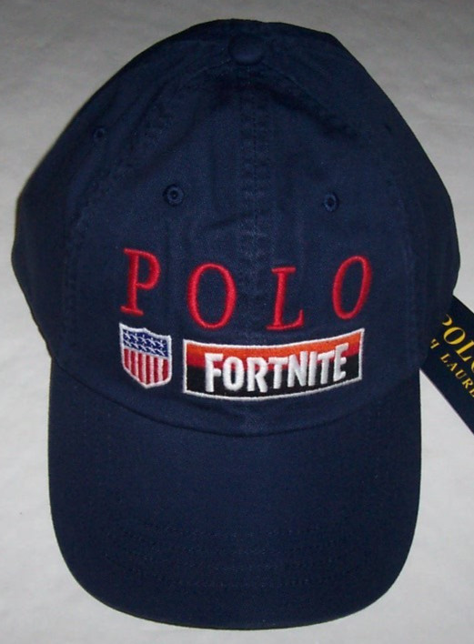 NWT Polo Ralph Lauren Navy Blue/Red FORTNITE LOGO Men’s Ball Cap Hat WHITE Pony