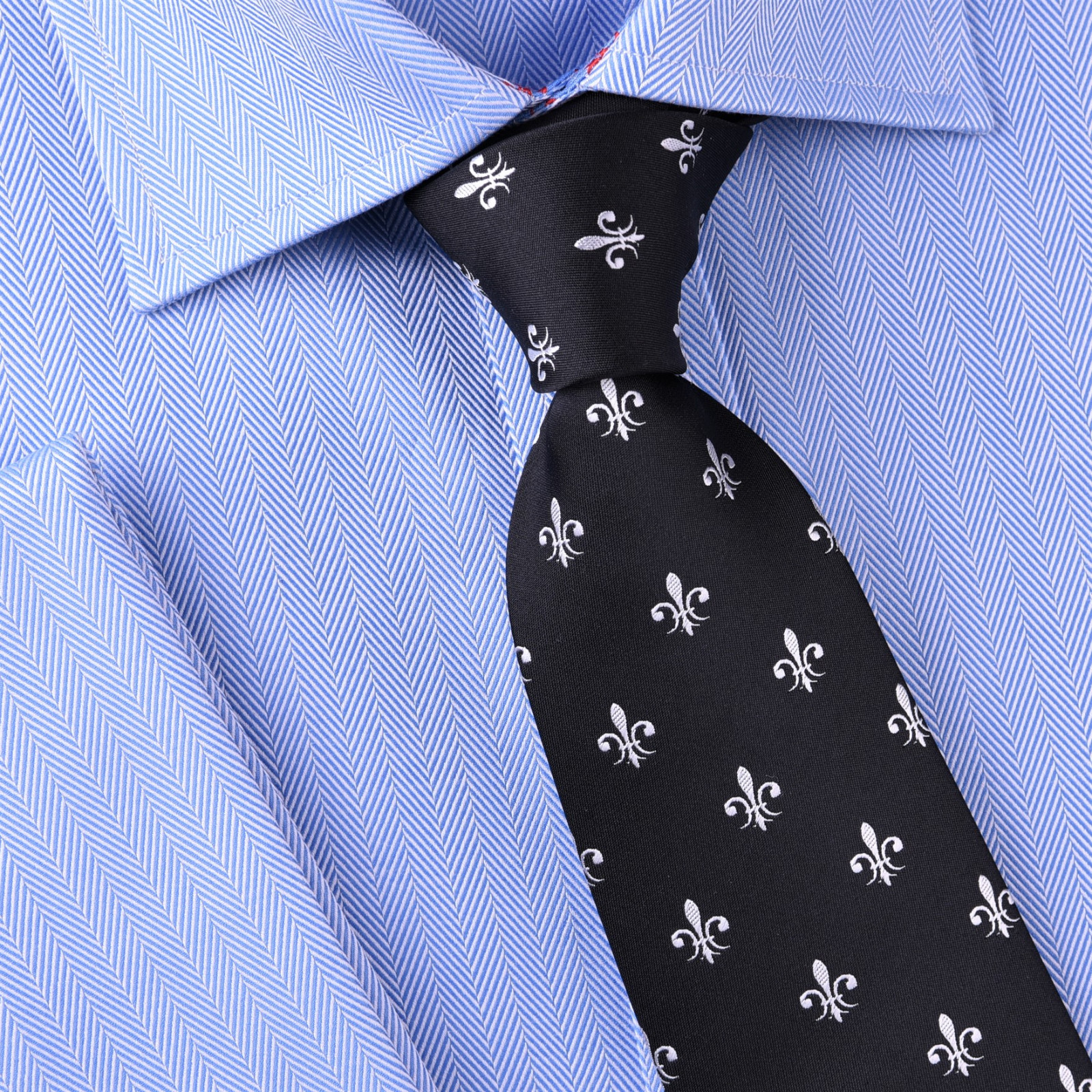 Black Italian Fleur-De-Lis White Designer Tie 8cm Necktie Mens Accessory Fashion