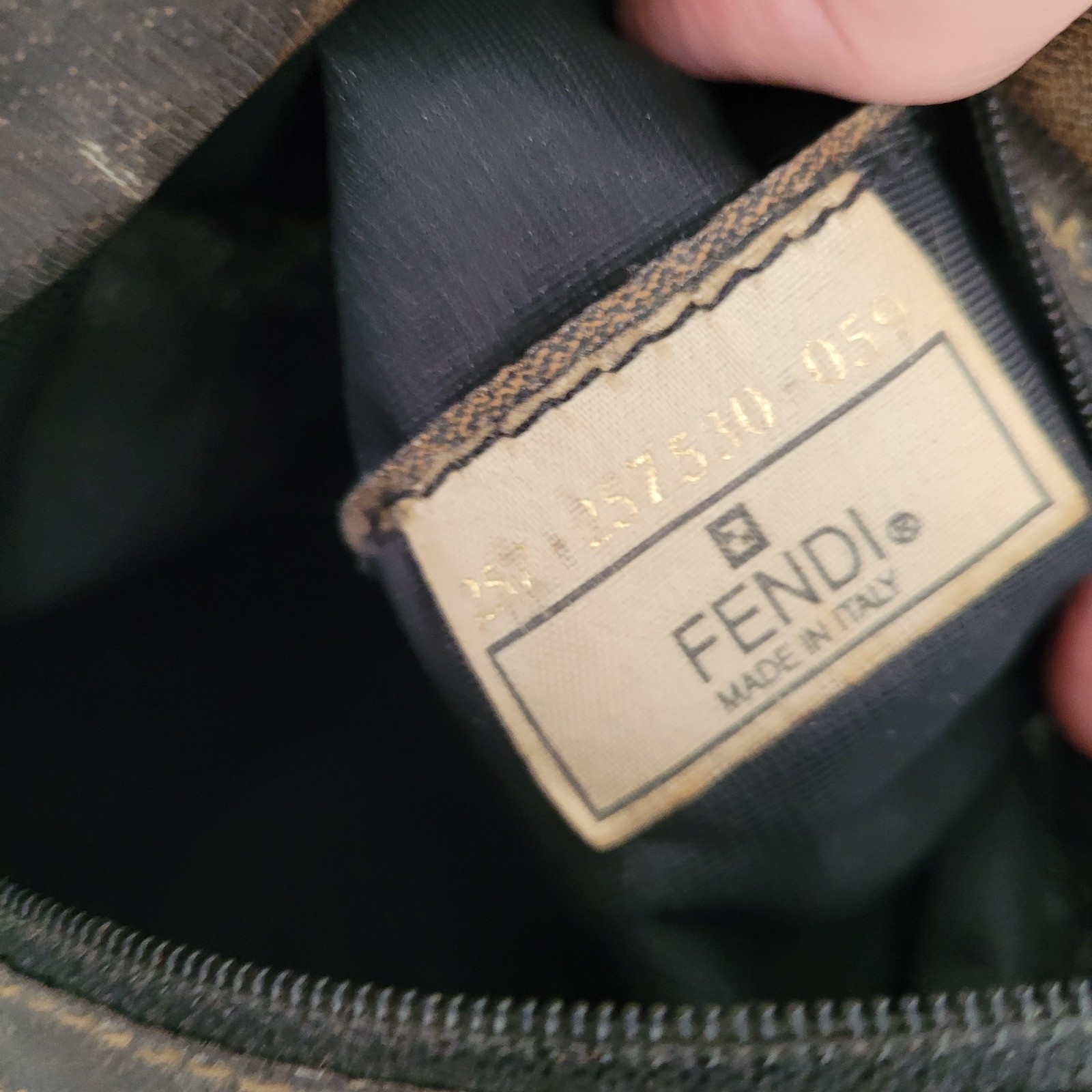 Vintage Fendi Pequin Stripe Vanity Bag Brown Black Coated Canvas Handbag FF Logo
