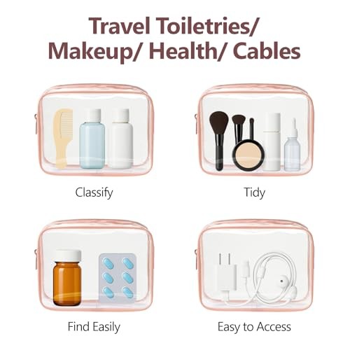 TSA Approved Toiletry Bag – Clear Medium Set (Standard) Active Rose Pink
