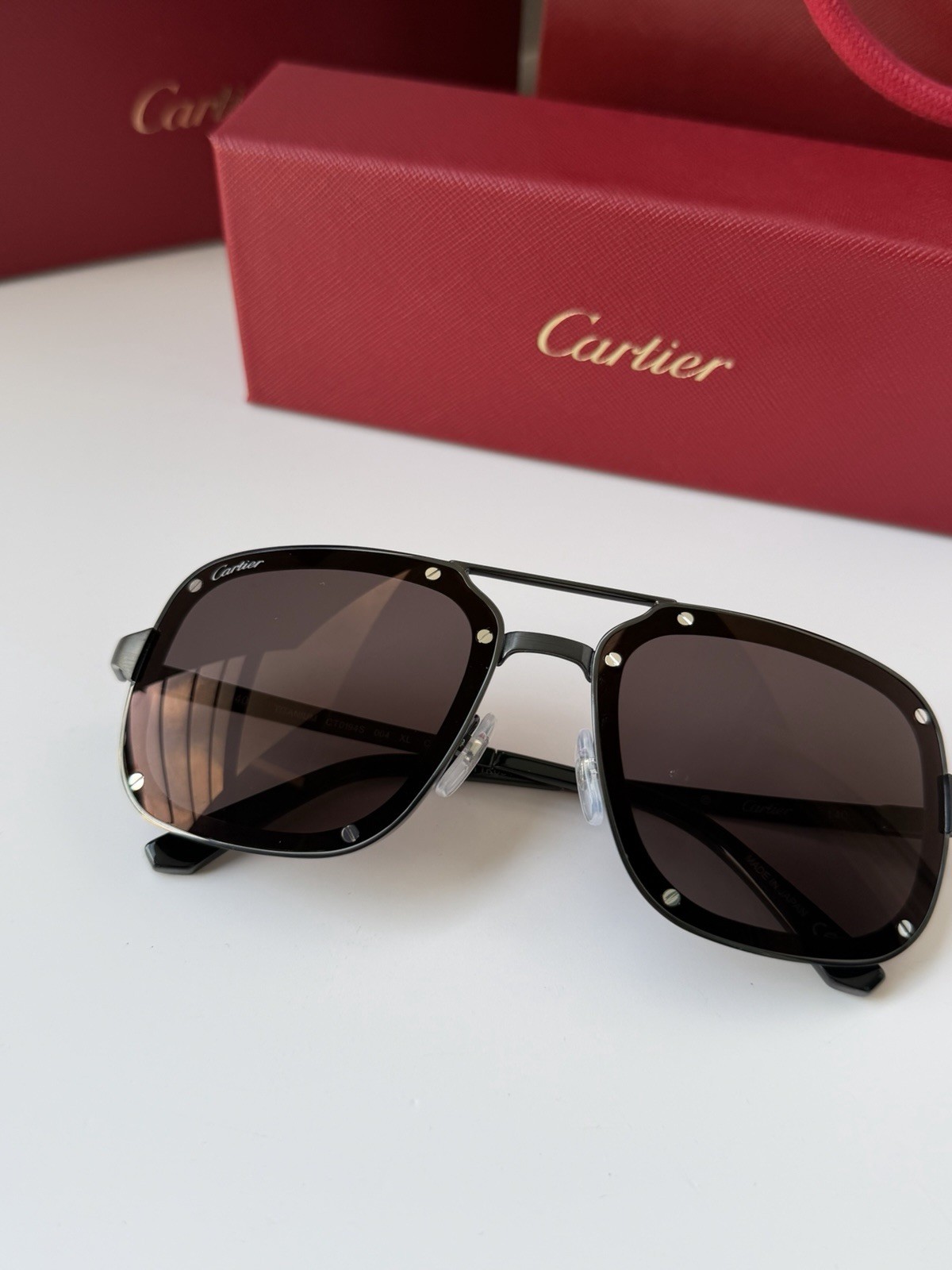 Cartier Santos Sunglasses CT0194S 004 Black Smoke Grey Light Mirror Navigator