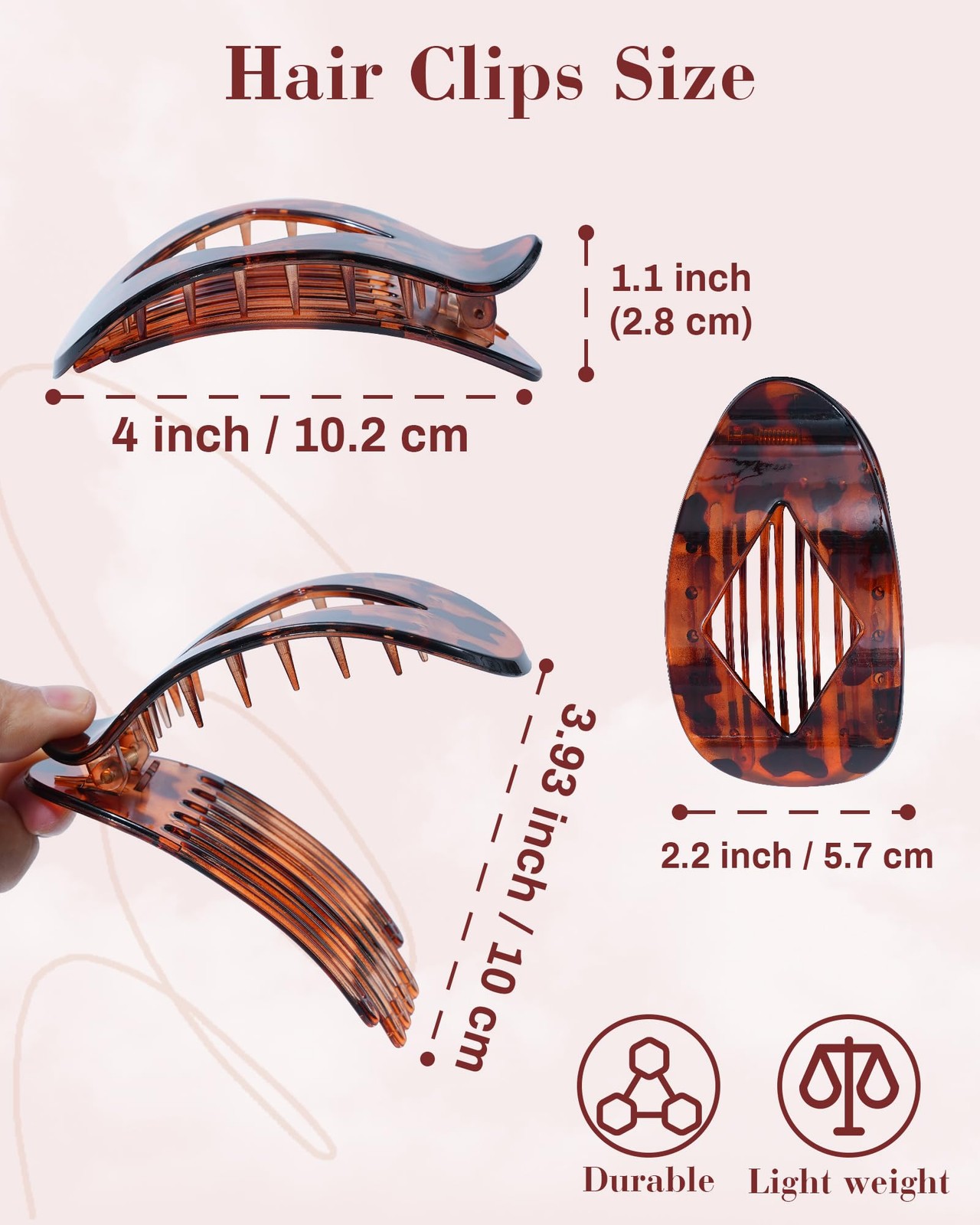 6 Pcs Flat Hair Claw 1 Count (Pack of 6), Glossy Leopard Print