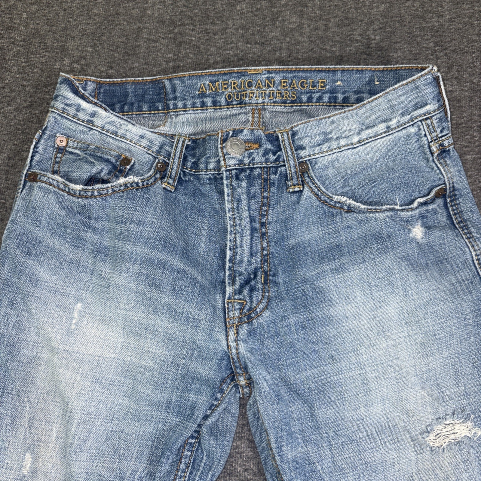 American Eagle Jeans Men 29×30 Original Straight Distressed Light Wash Denim