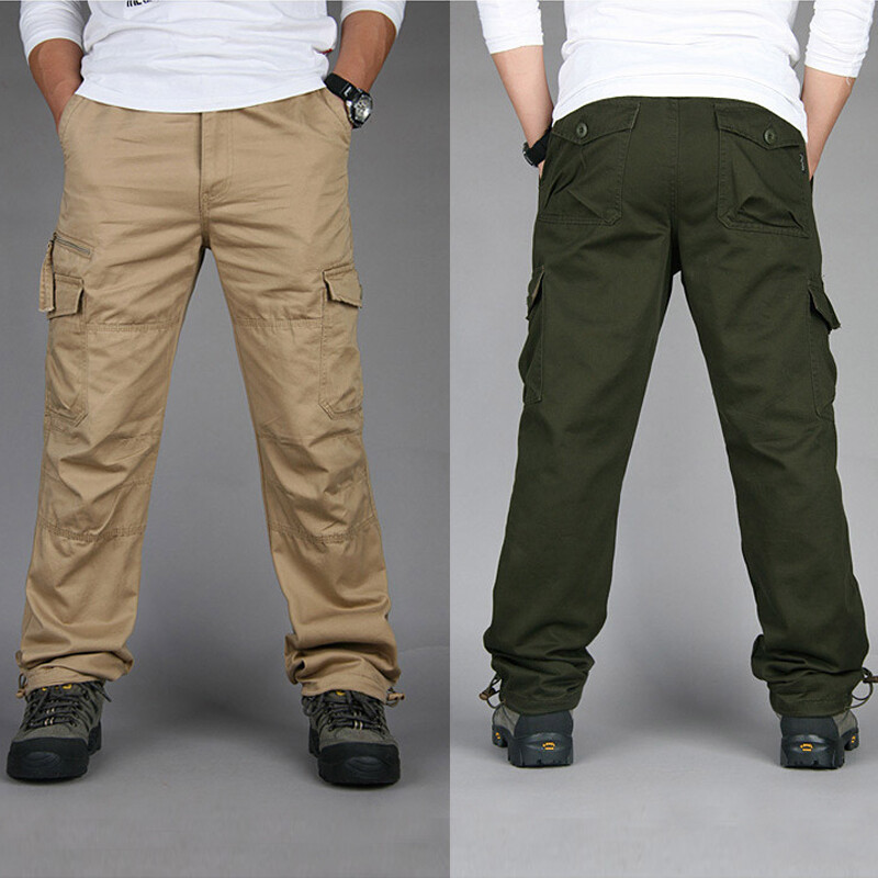 US Men’s Cargo Pants 100% Cotton Work Pant Elastic Waist Trousers Outdoor Pants