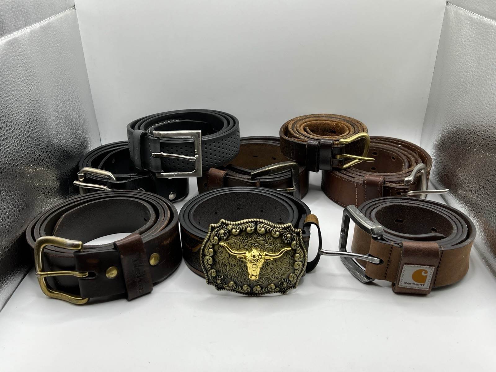 Assorted Bulk Lot 8 Various Style Belts Leather Carhartt