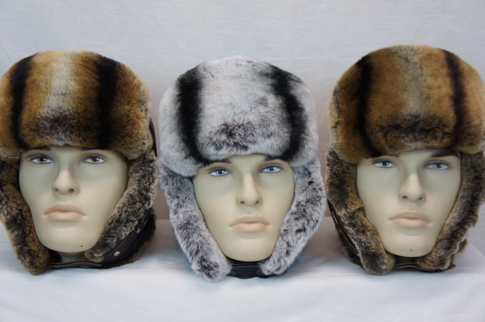 GENUINE CHINCHILLA Rex Fur REAL LEATHER Unisex Trapper Ushanka Winter Hunter Hat
