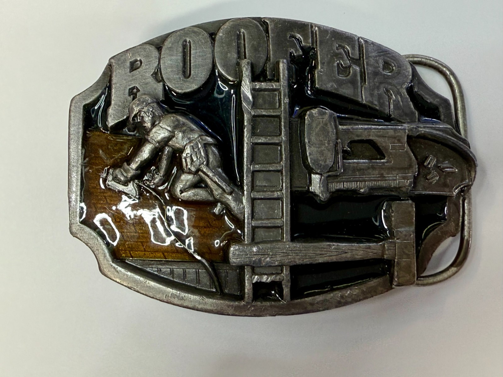 Roofer Roof Construction Worker Ladder Hammer Tools 80’s Siskiyou Belt Buckle
