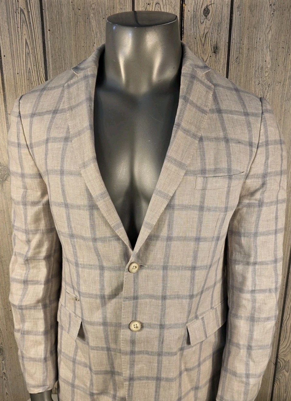 Lansky Brothers Men’s 44R Jacket Sport Coat Linen Check Plaid Tallia