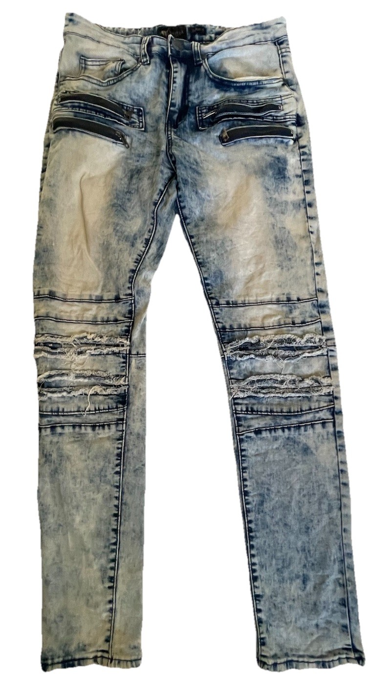 Waimea Men’s Stretch Skinny Denim Size 30 Acid Wash Moto Zipper Distressed Jeans