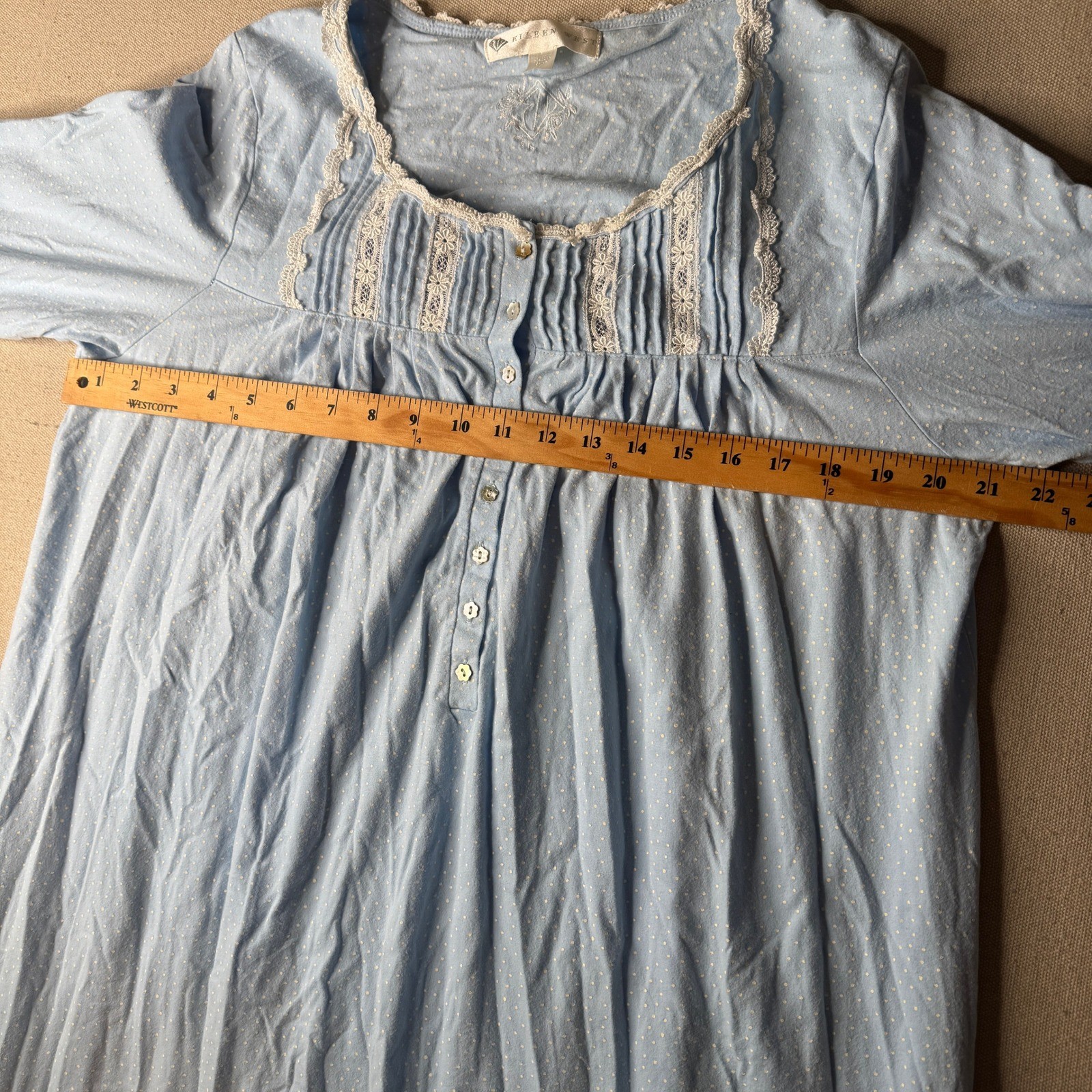Eileen West Blue Polka Dot 100% Cotton Long Sleeve Nightgown Womens Large