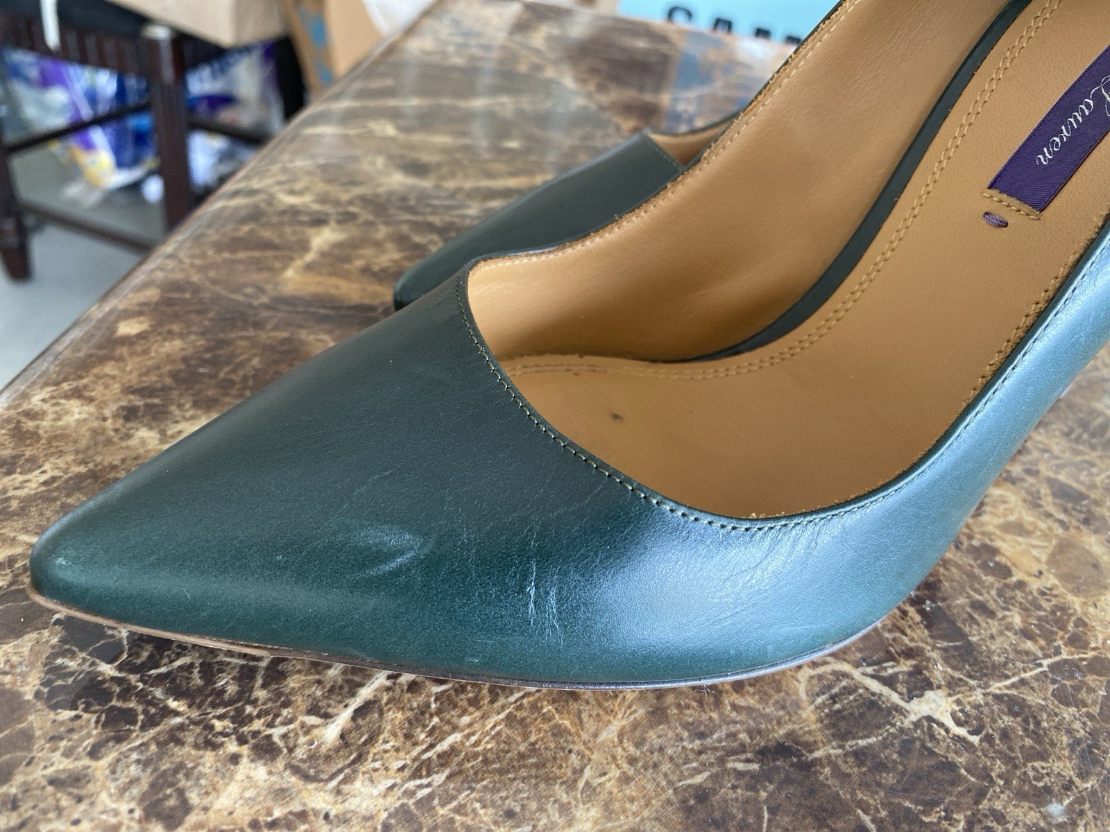 Polo Ralph Lauren Dress Pointed Shoe Purple Label Size 39B Green Women