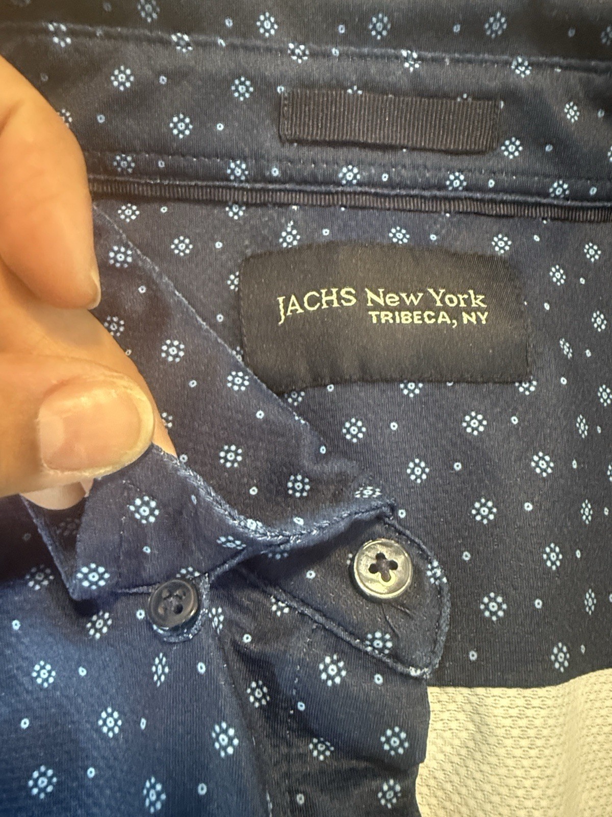 Jachs New York Men’s XL Blue Geometric short Sleeve Button-Down Shirt Poly/Span