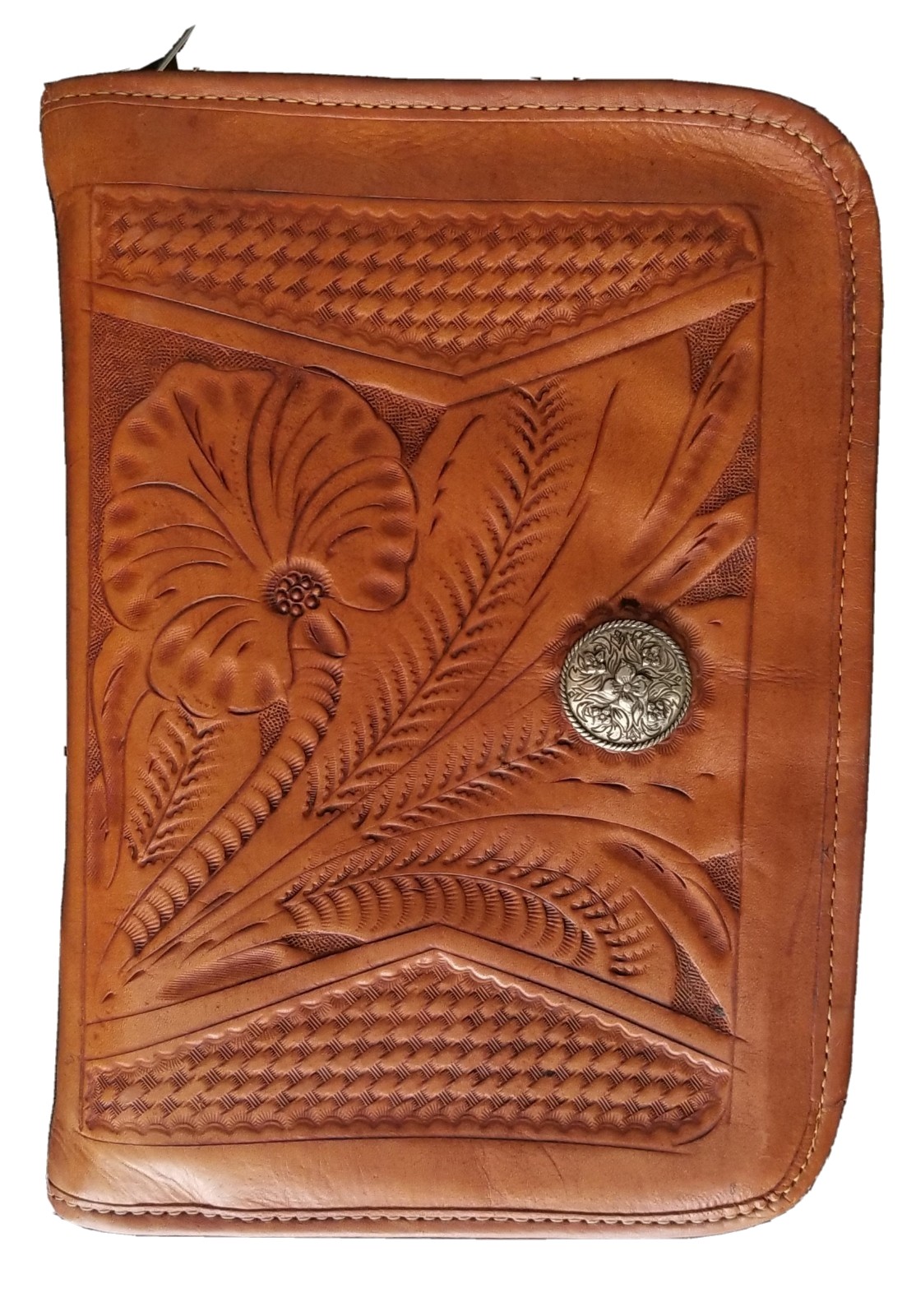 Vintage Handmade/Hand-tooled Zip-around Leather Journal Cover. Made In Paraguay