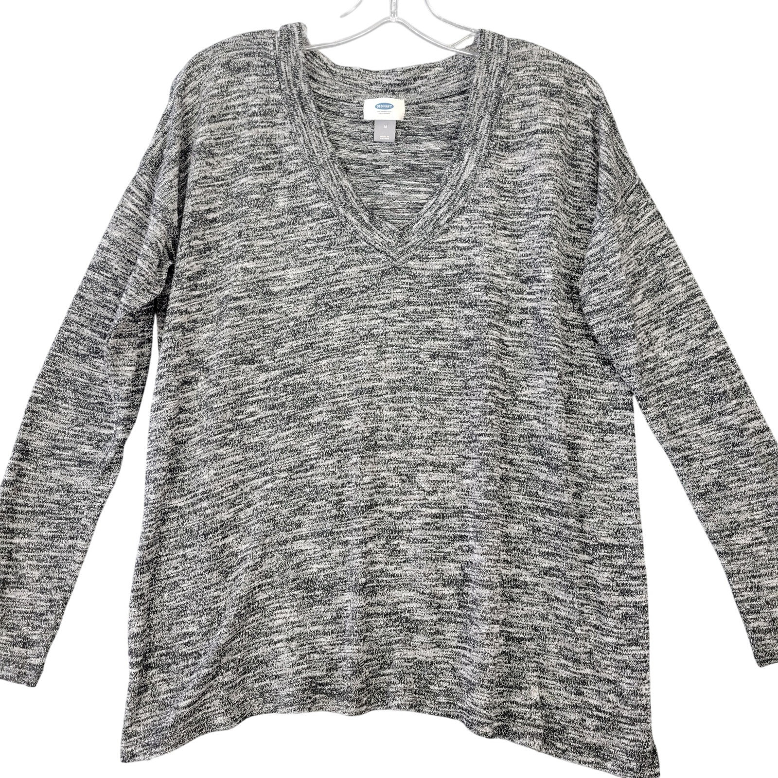 Old Navy Gray Black Blended Knit Sweater Classic V-Neck Long Sleeve Women Size M