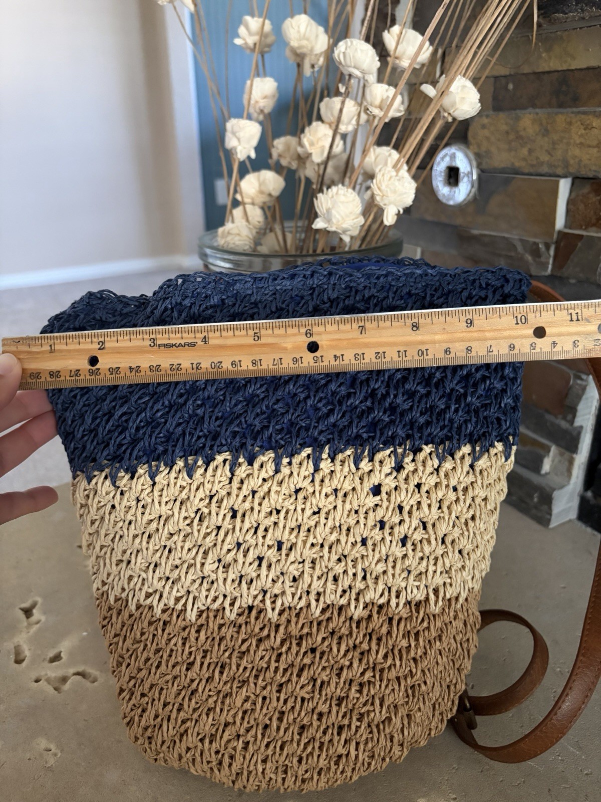 Sun N Sand Colorblock Crossbody Bag Blue/Beige/Brown Leather Strap Snap Lined