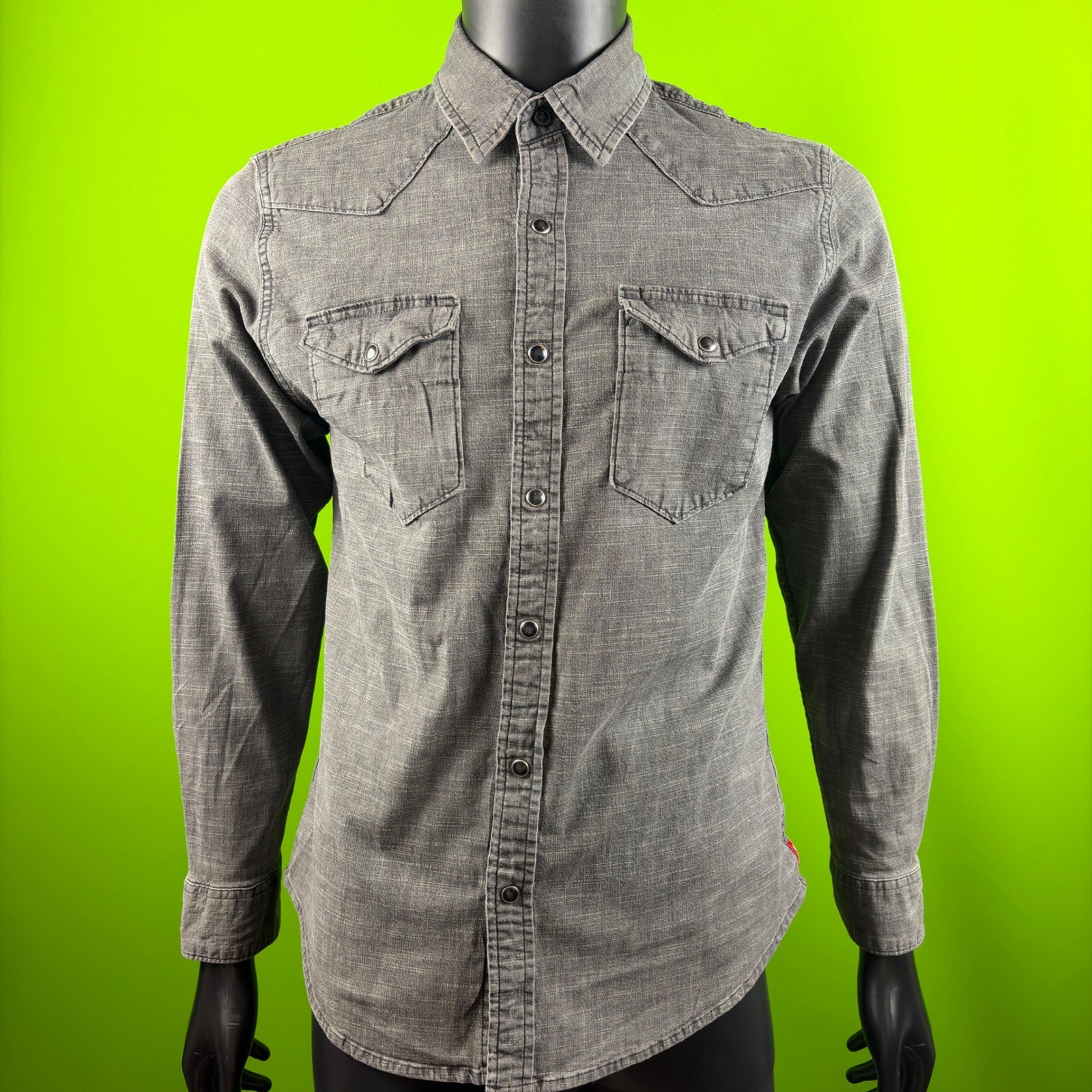 Wrangler Mens M Black Denim Flex Slim Fit Western Snap Shirt JLD4YWA