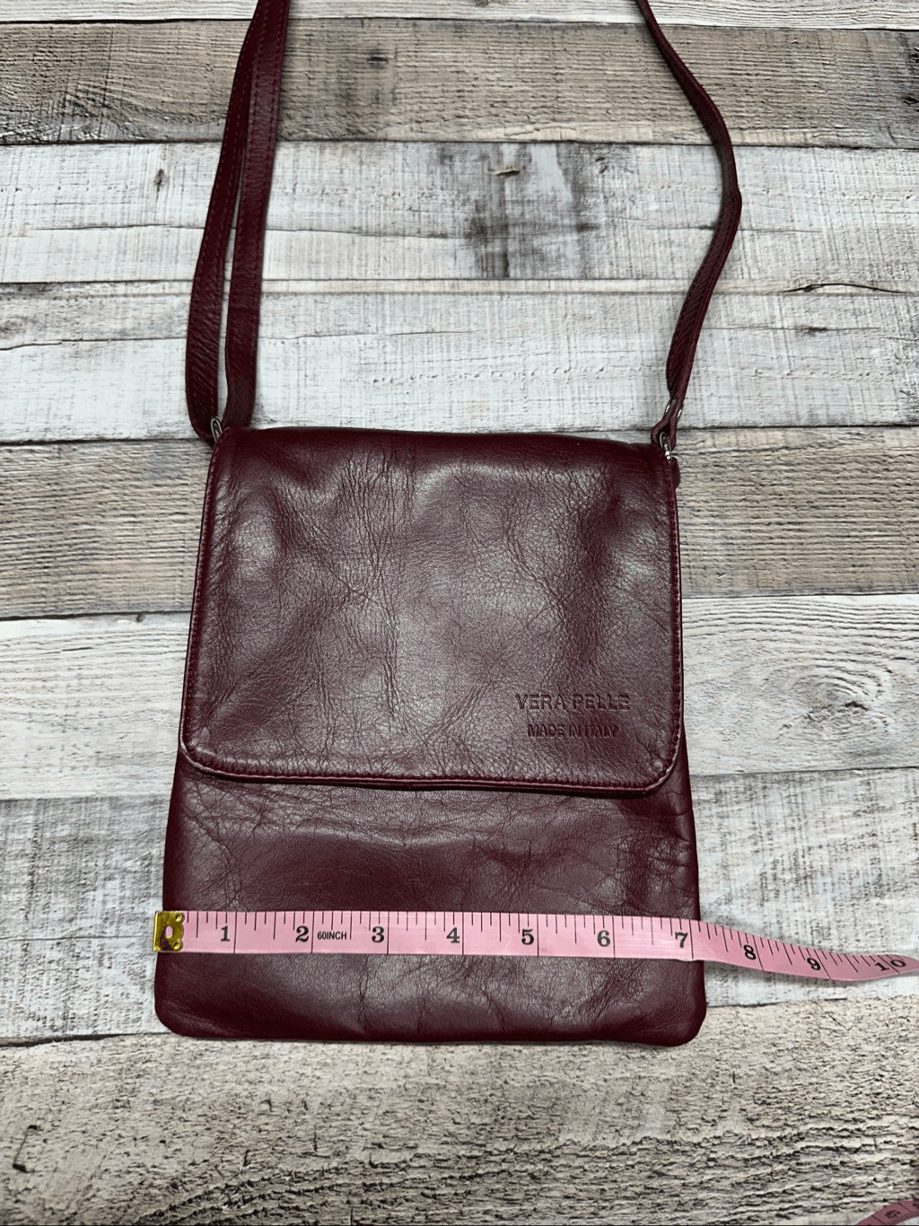 Vintage Vera Pelle Italian Leather Burgundy Dark Cherry Merlot Crossbody Bag