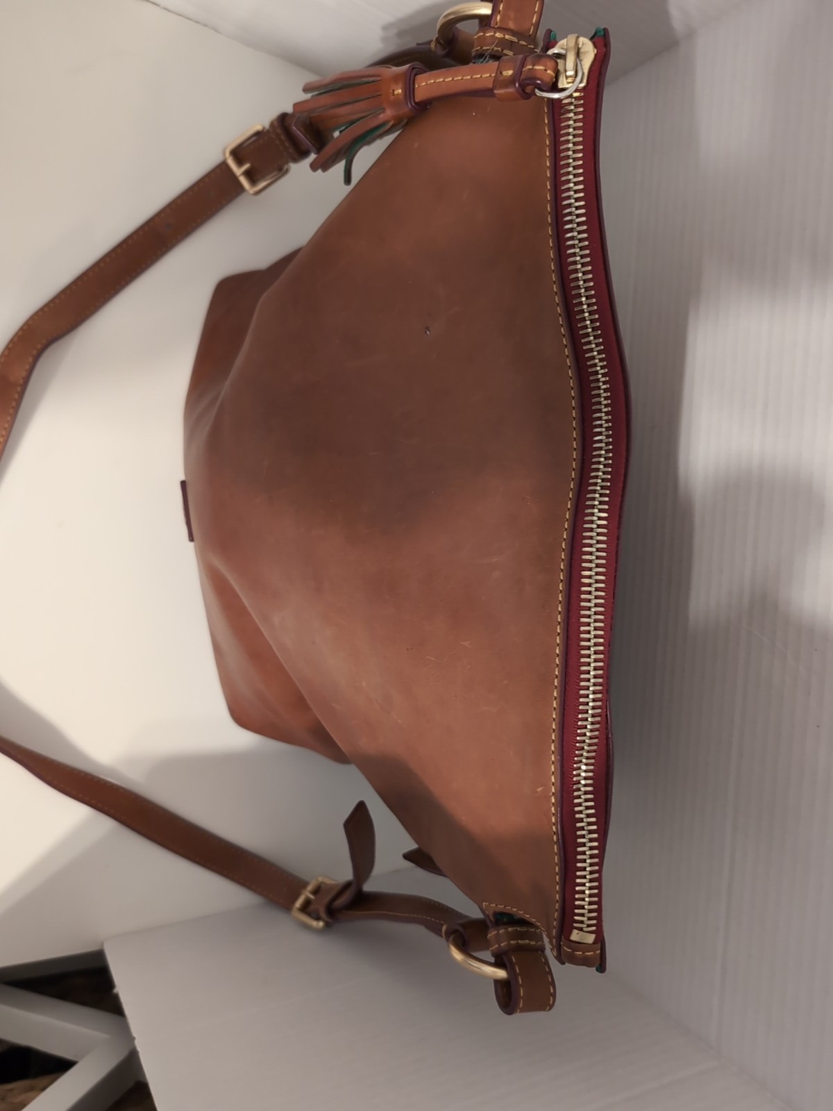 Dooney & Bourke Florentine Leather Dixon Hobo Crossbody Bag BROWN