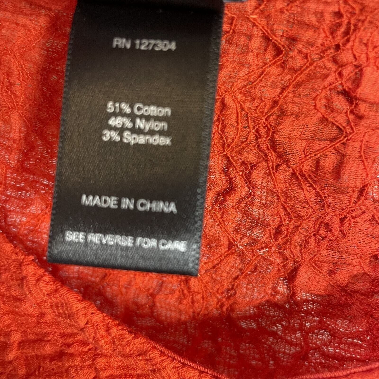 Ali Miles Textured Crinkle Top Womens Petite Small Red Blouse Roll Tab Sleeve