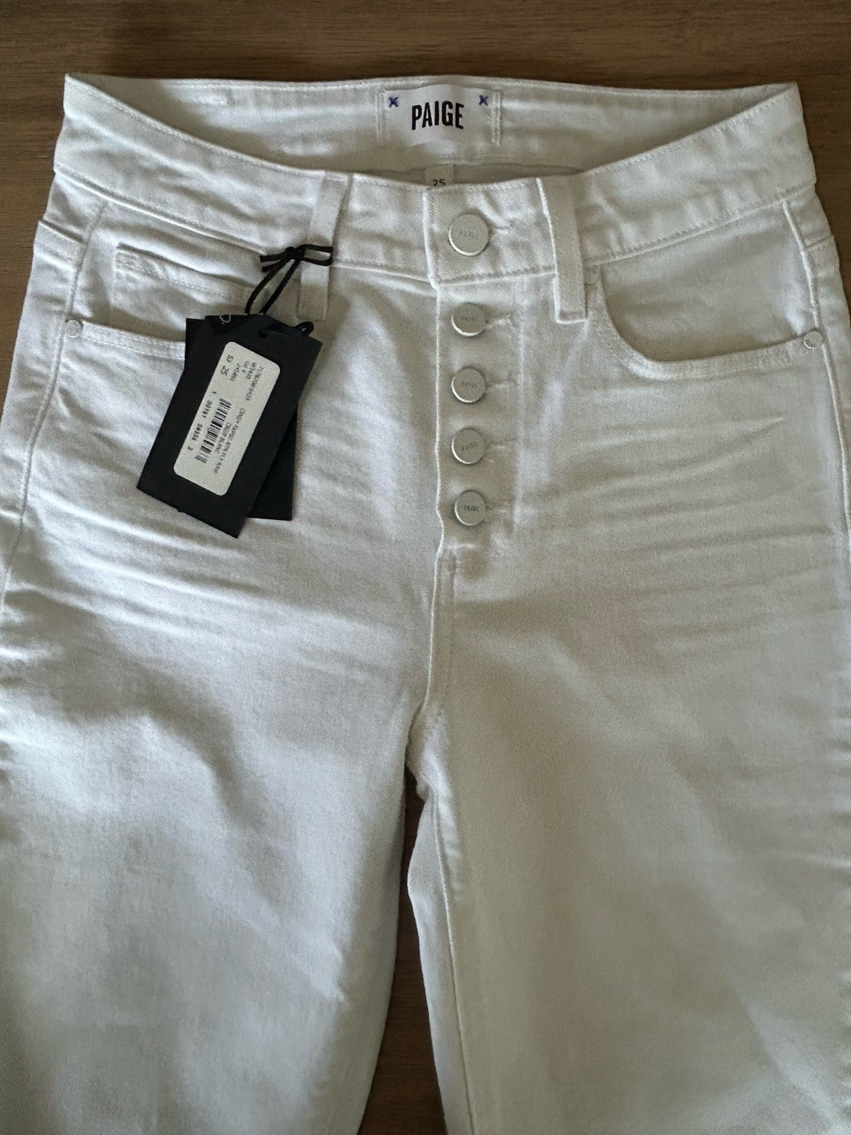 PAIGE Cindy Crisp White Blanc Exposed Button Fly Straight-Leg Jeans Size 25