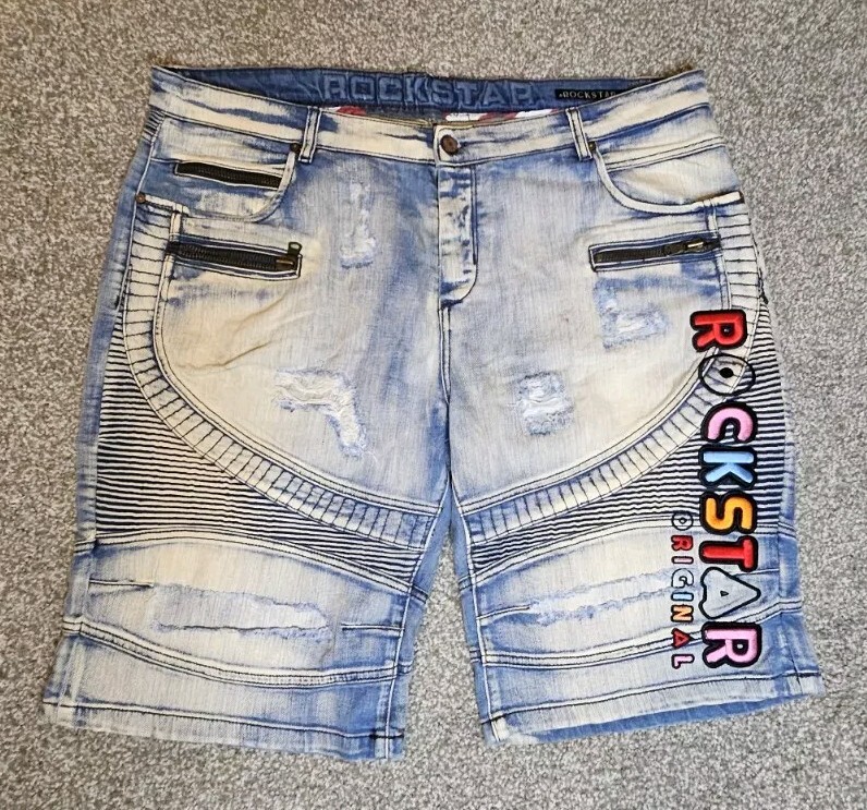 Rockstar Sushi Cargo Distressed Button Fly Zipper Accent Shorts 42 Y2K