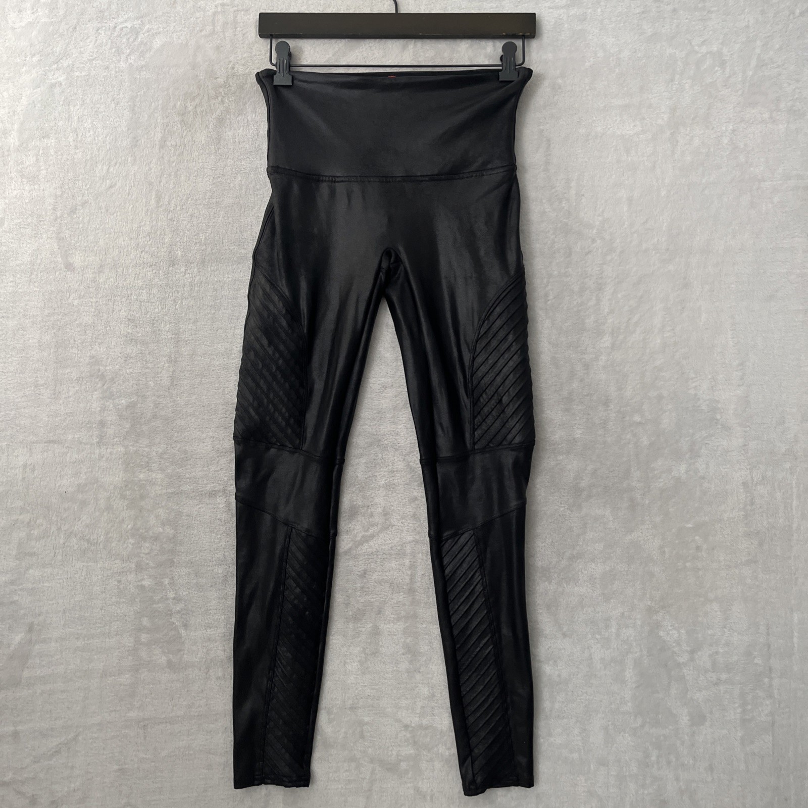 Spanx Womans Faux Leather Pants Black Solid Large Nylon Pull On Stretch Skinny