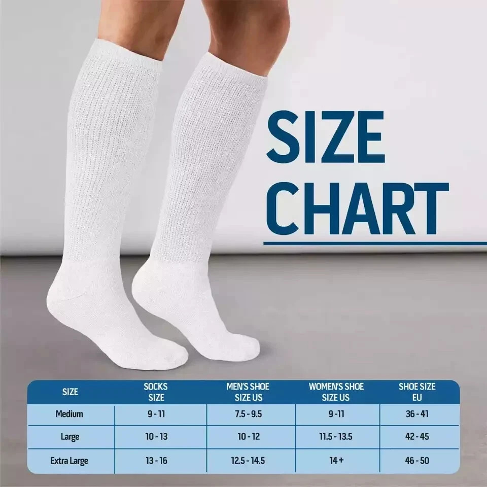 6Pairs Men Diabetic Over the Calf Socks Knee High Compression Cotton 10-13,13-16