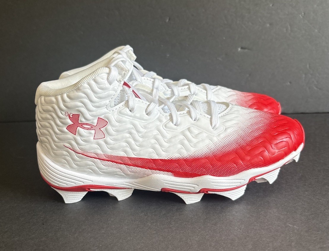 Under Armour Spotlight Hammer 3028224-101 White Red Football Cleats Size 2.5Y