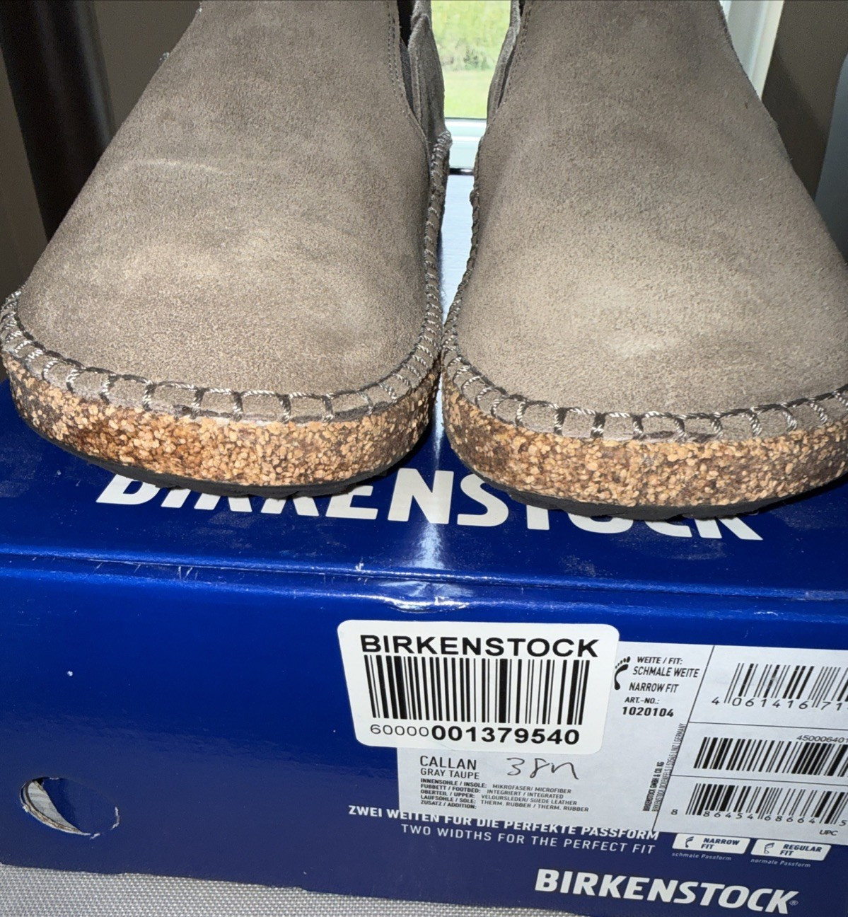 NWOB Birkenstock Callan Gray Taupe Suede Leather Loafer Slip on EU 38 N US 7-8