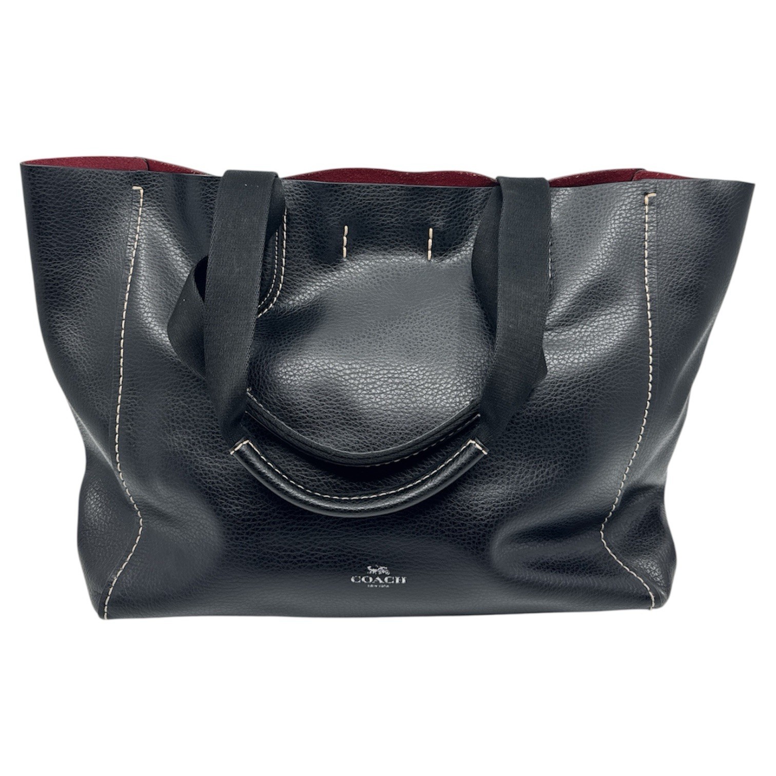 COACH Derby Tote Bag Black F58660 Soft Pebbled Leather Shoulder Bag Red Interior