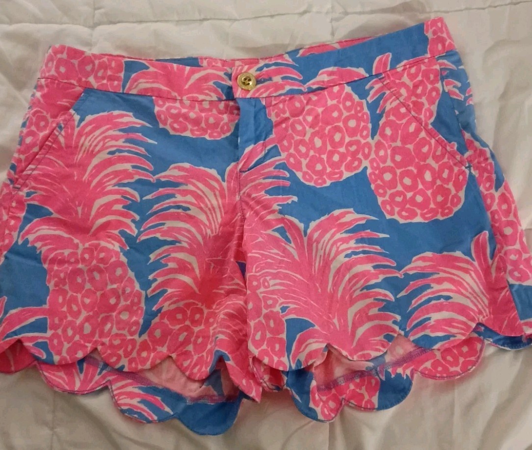 EUC Lilly Pulitzer Buttercup Stretch Shorts Blue Haven Little Flamenco Size 10