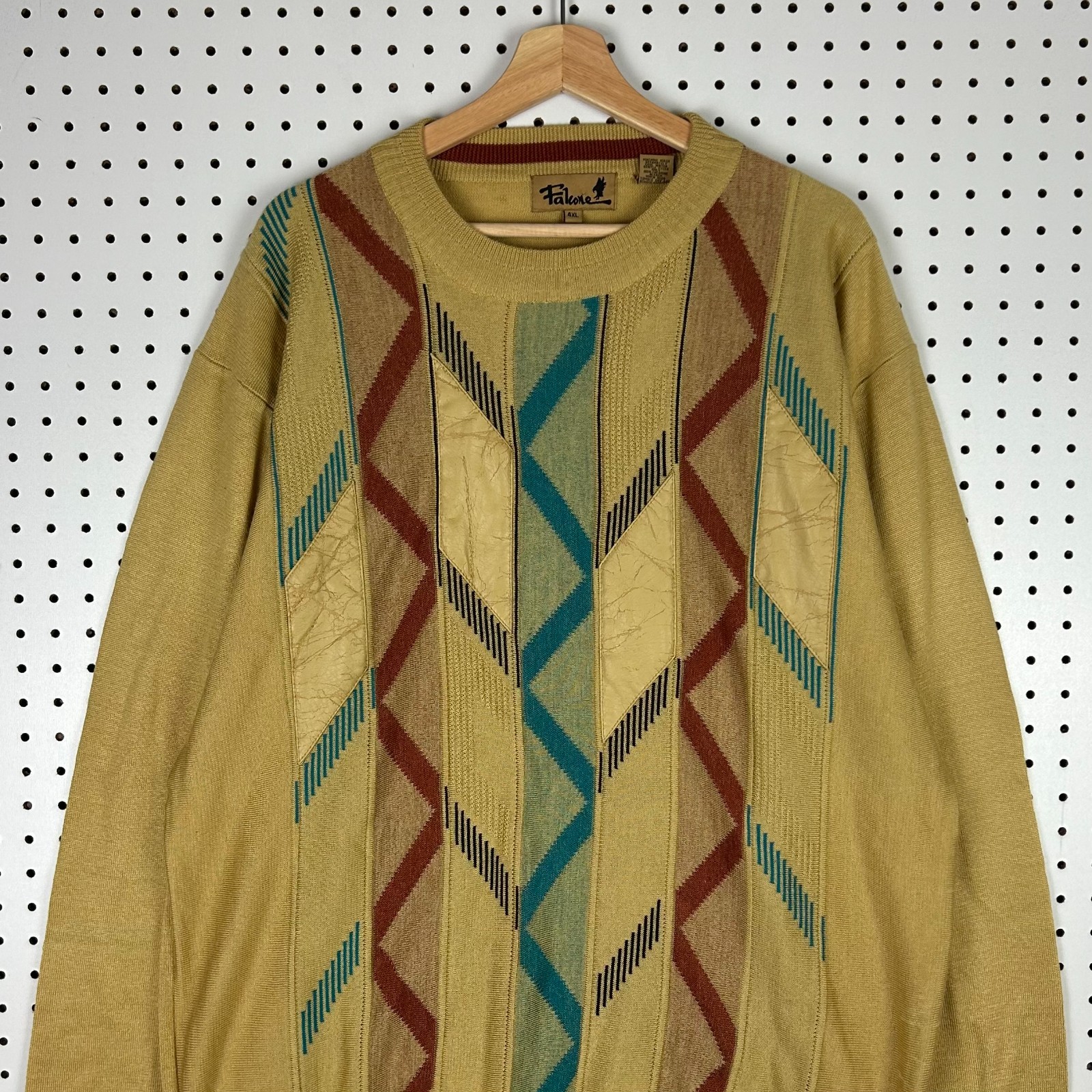 90s Colorful COOGI STYLE Sweater XL Gold Multicolor Hip Hop Leather Falcone Y2K