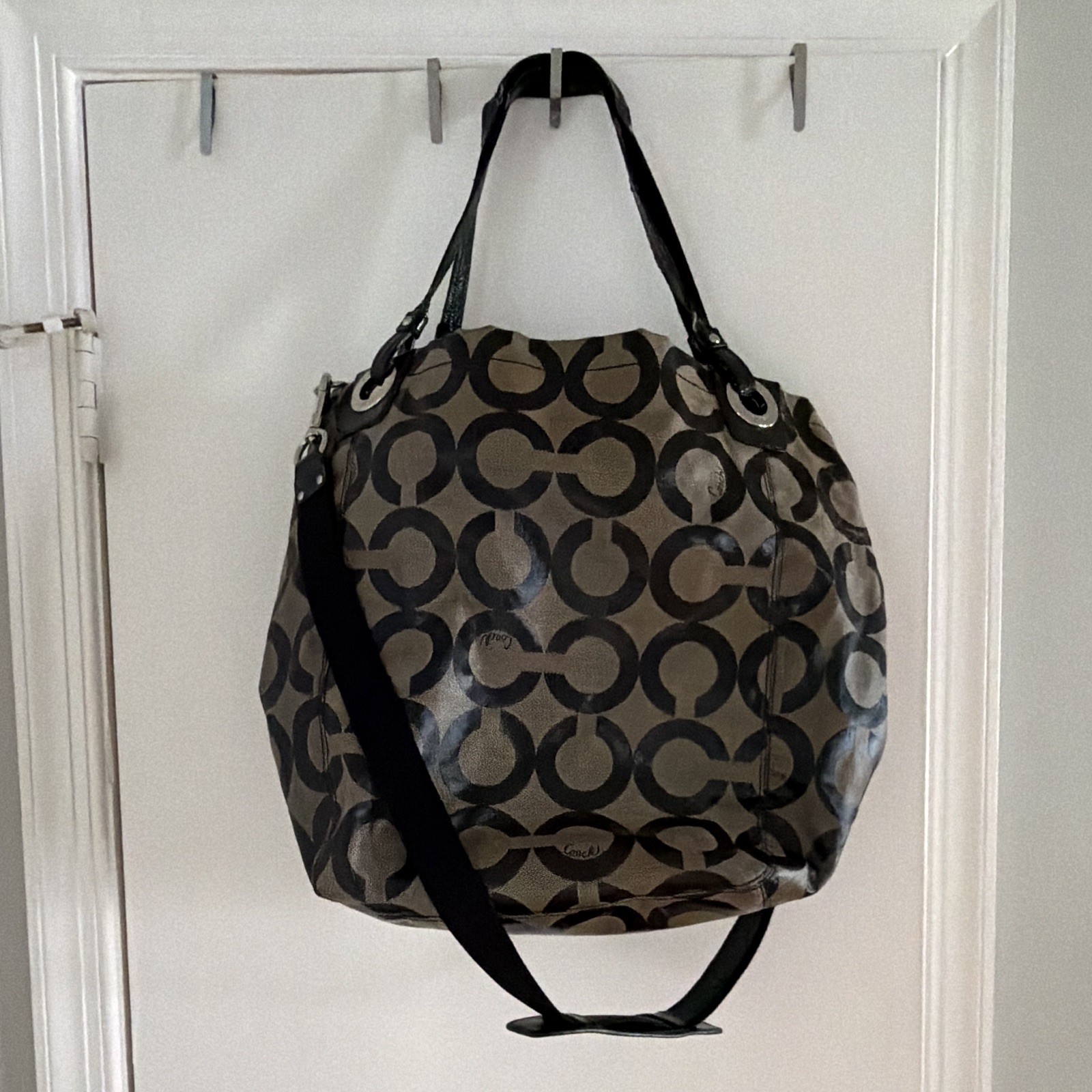 Authentic Coach Op Art sateen canvas tote (style 14252)