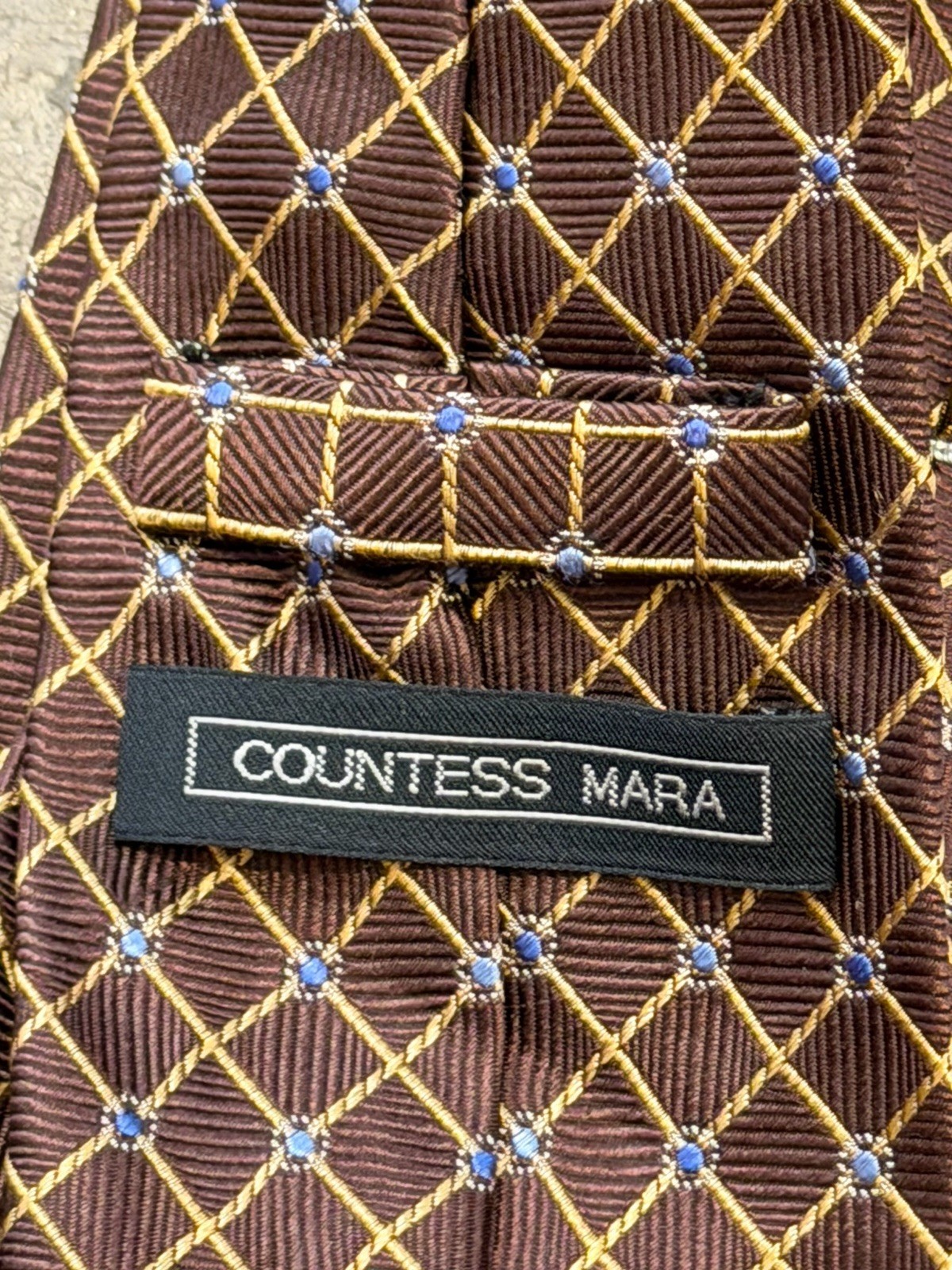 Vintage Countess Mara Brown & Blue & Tan Geometric NecktieTie