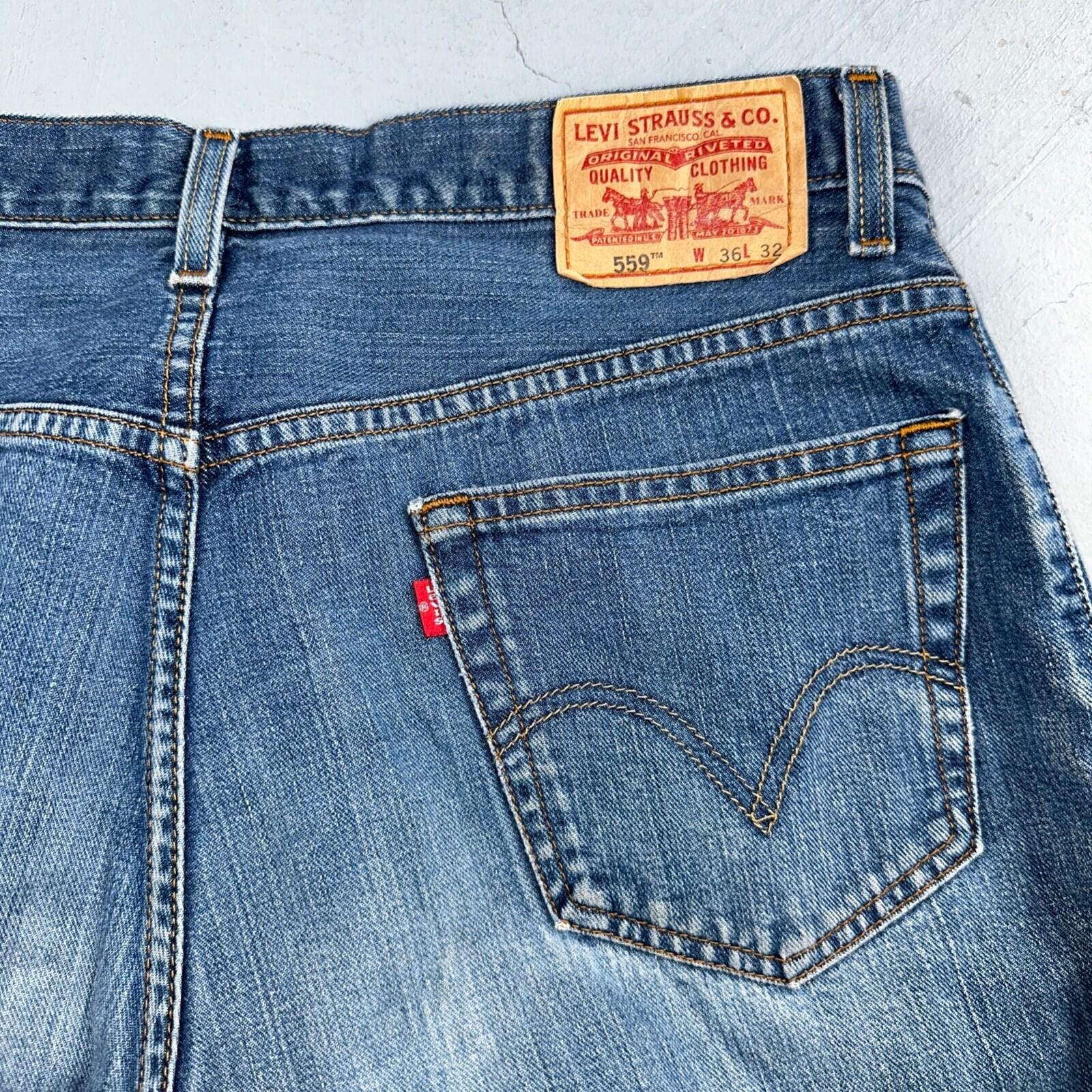 Levis 559 Relaxed Straight Fit Rugged Dark Blue VTG Y2K Denim Jeans Mens 36×32