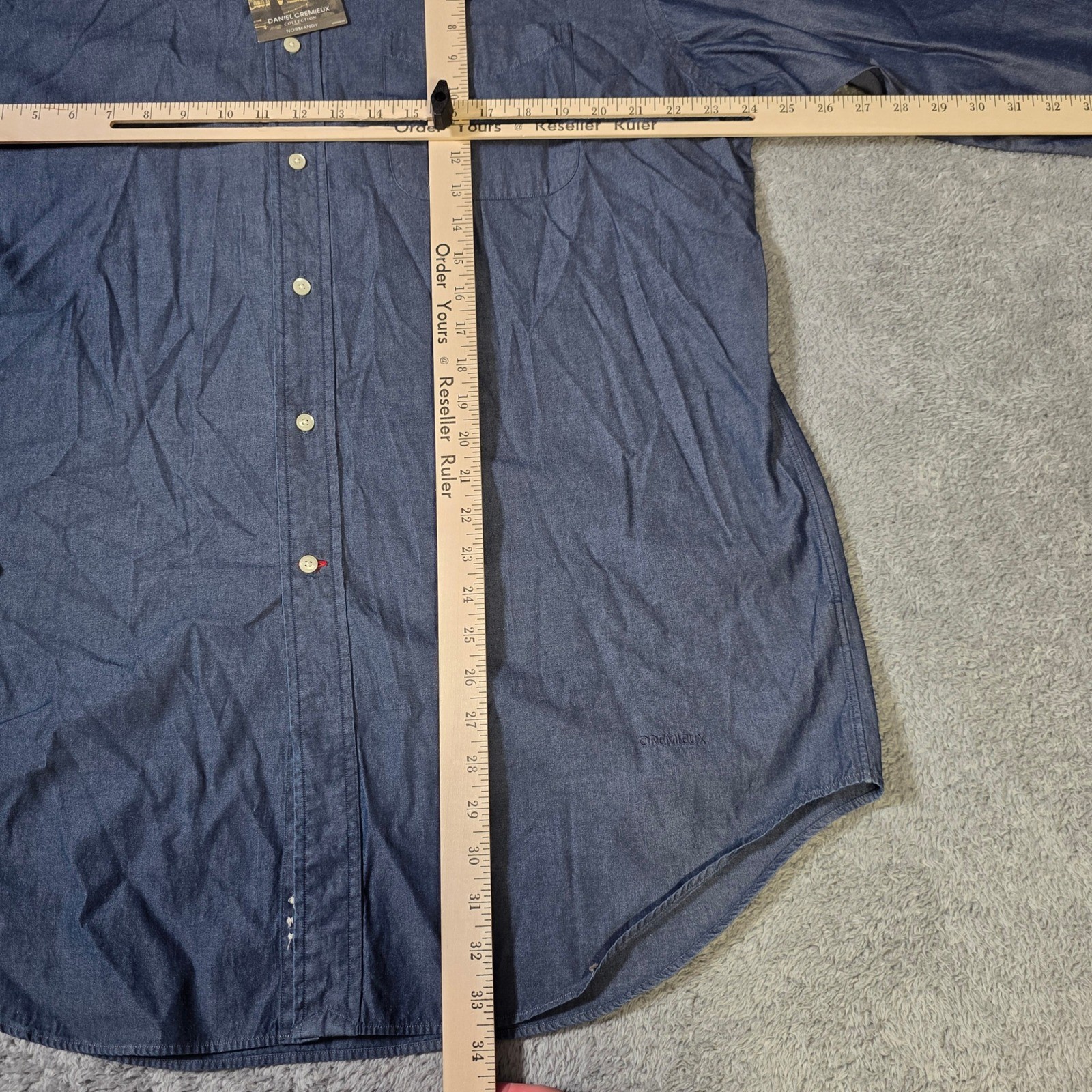 Daniel Cremieux Mens Large Denim Shirt Blue Tailored Fit Cotton Button Down 2451