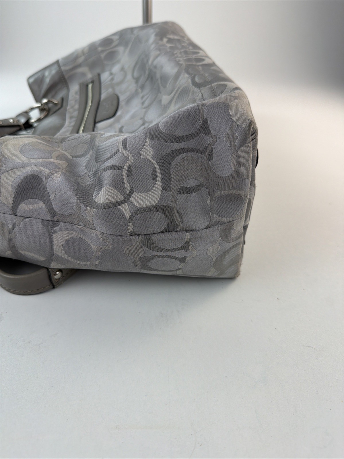 Coach Penelope Signature F15122 Jacquard/Patent Leather Silver Gray Tote