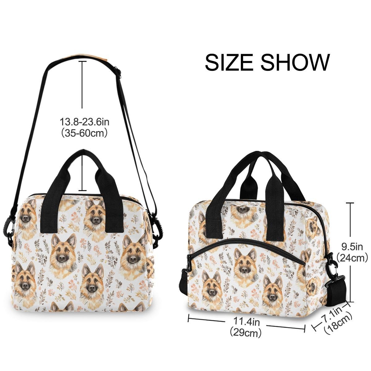Bolaz Insulated Lunch Bag Cooler 11.4*7.1*9.5in（29*18*24cm）, German Shepherd