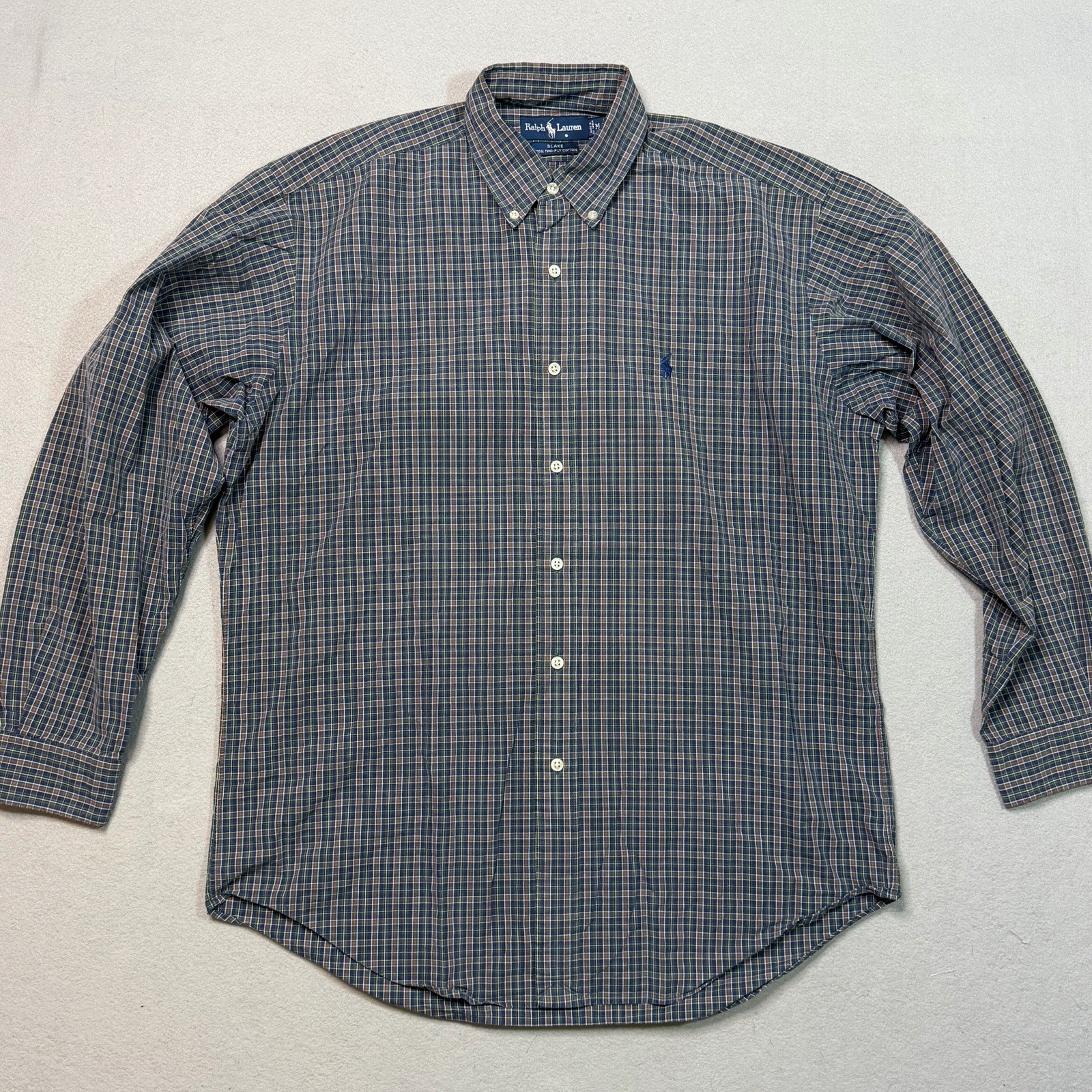 Ralph Lauren Men’s Slim Fit Button Down Plaid Checkered Shirt Grey M Medium
