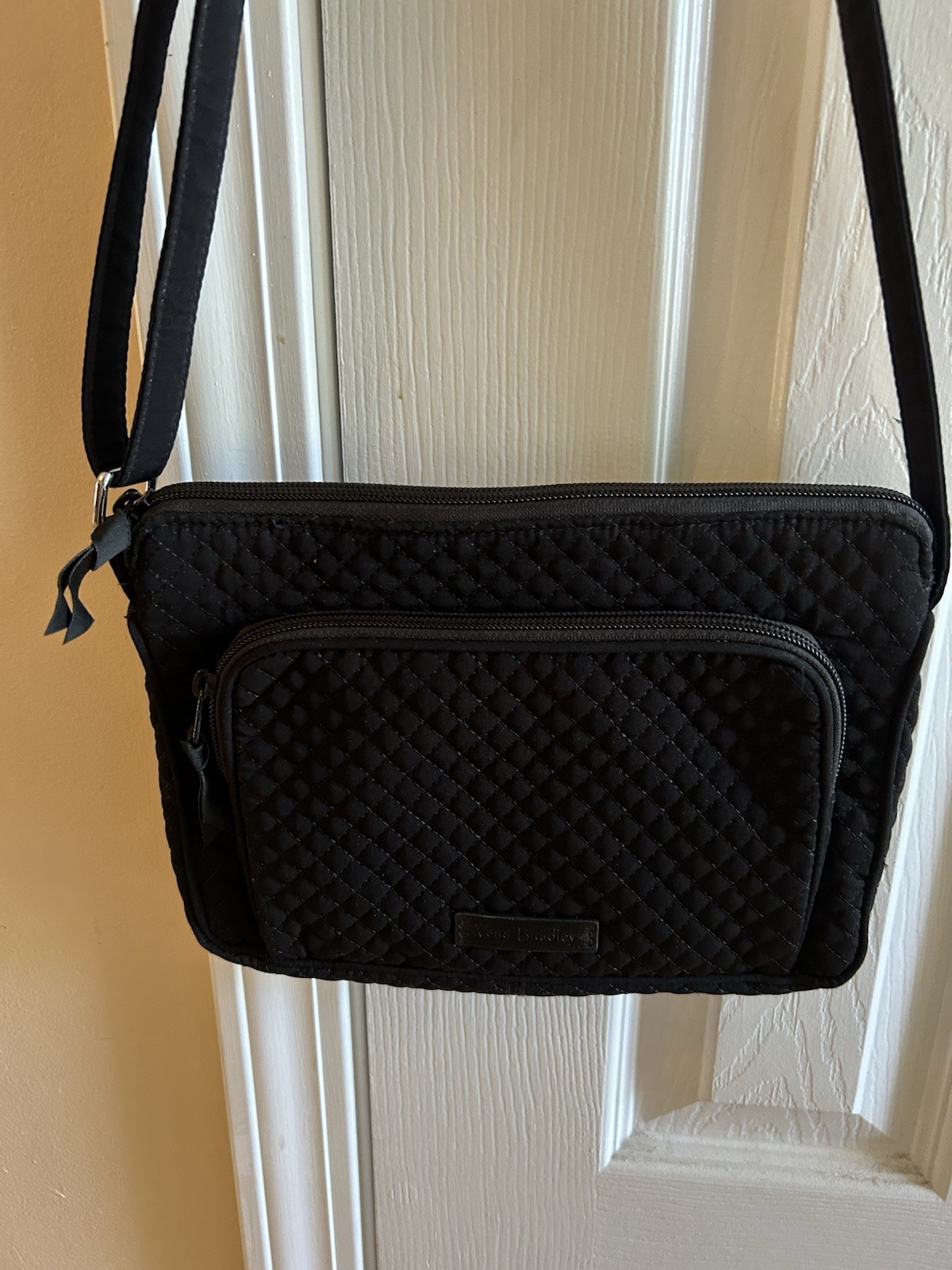 Vera Bradley Little Hipster Black Quilted Zip Crossbody Bag Floral Lining