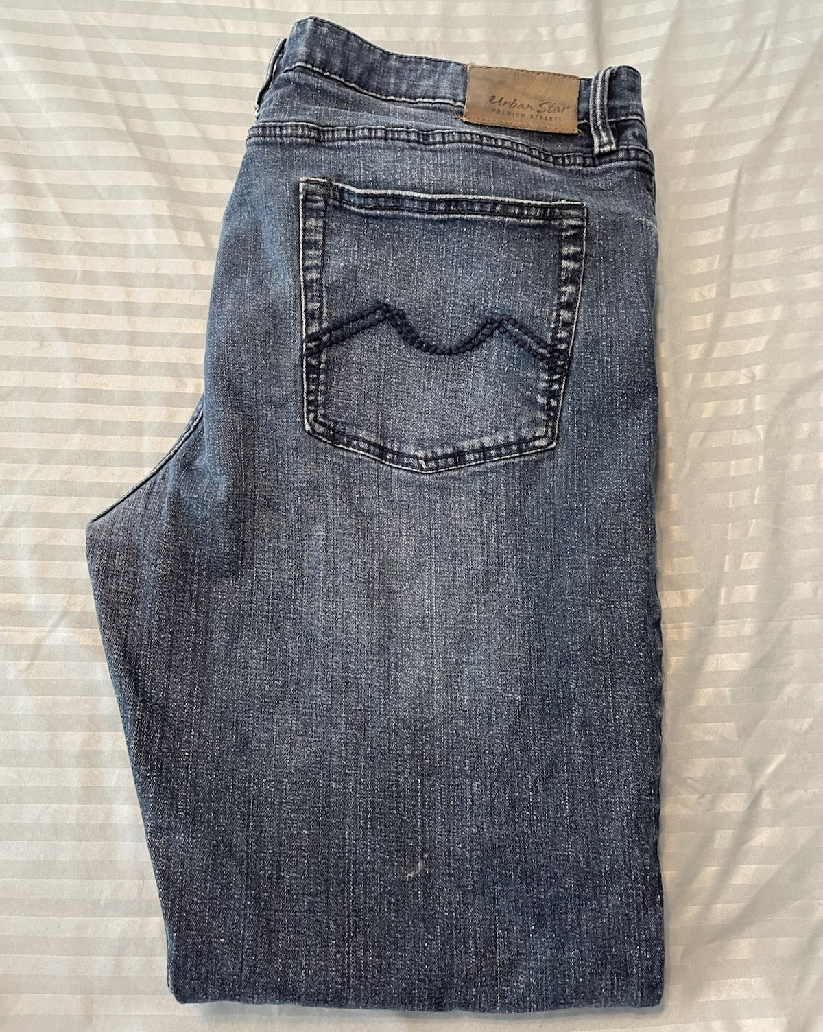 Urban Star Men’s Blue Medium Wash Straight Stretch Denim Jeans 5-Pocket