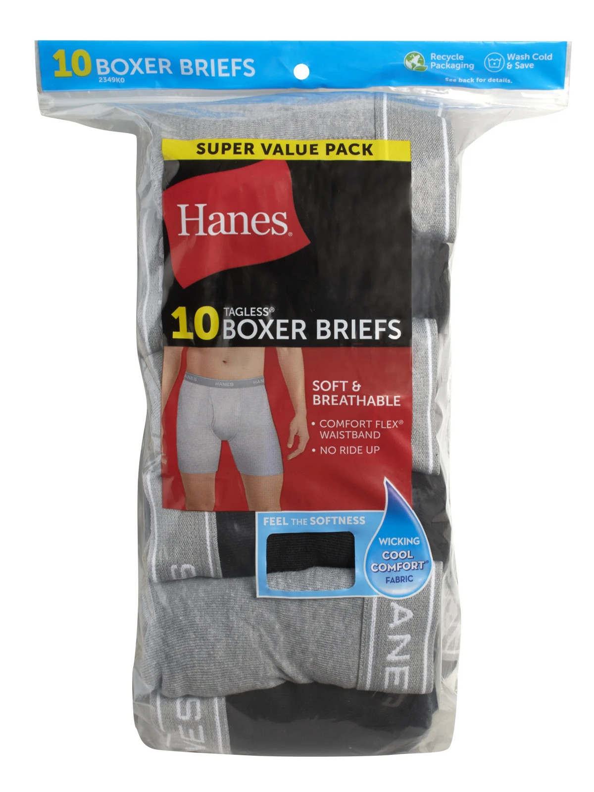 Men’S Super Value Pack Black/Grey Boxer Briefs, 10 Pack