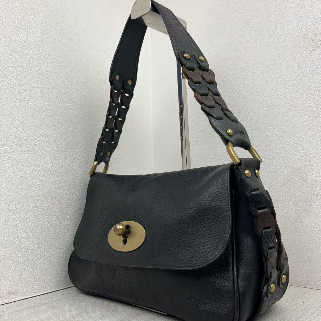 Mulberry Y2K Black Leather One Shoulder Flap Handbag 27x18x11cm Authentic